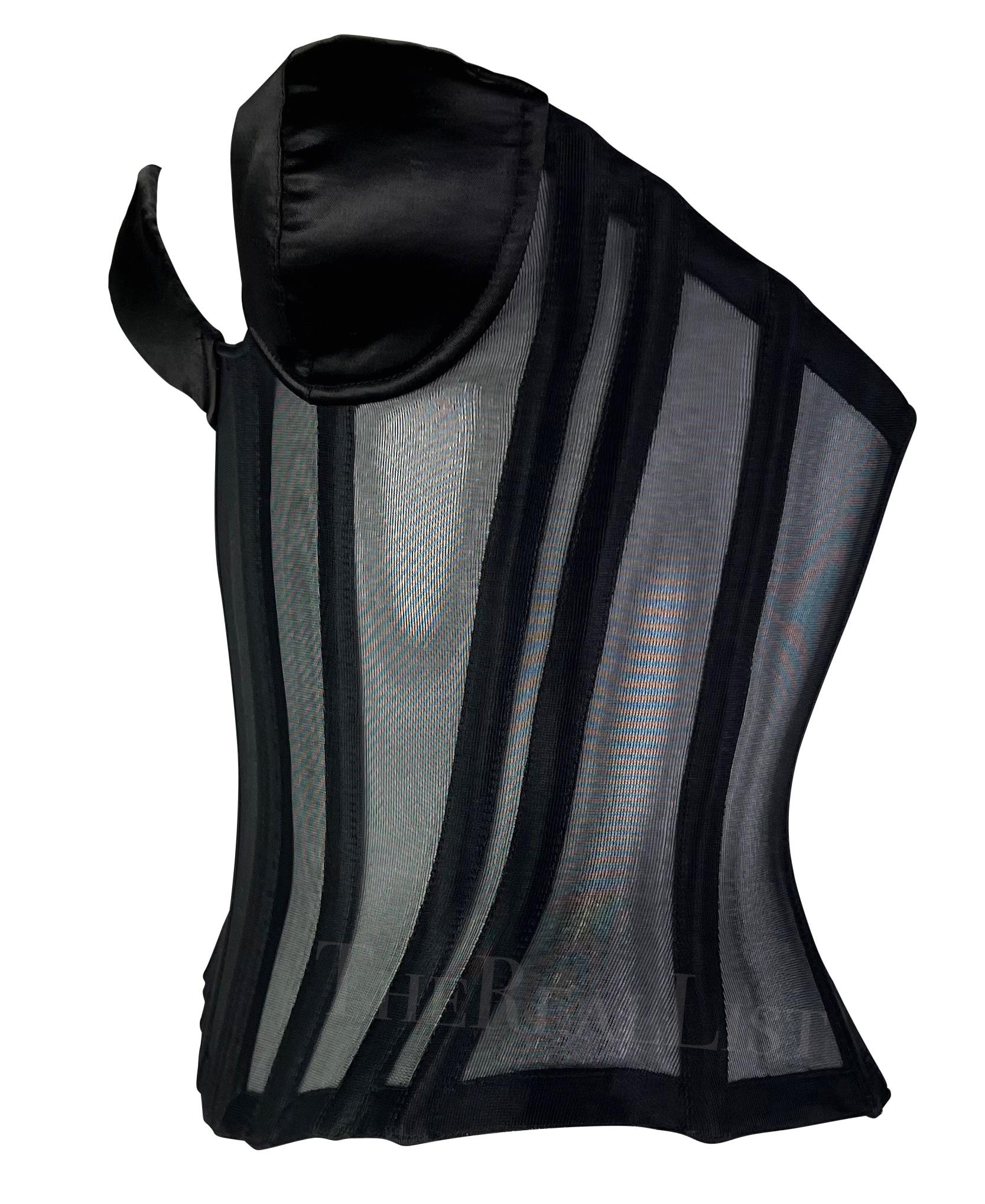 Late 1990s Thierry Mugler Lace-Up Sheer Black Satin Mr. Pearl Corset In Excellent Condition For Sale In West Hollywood, CA