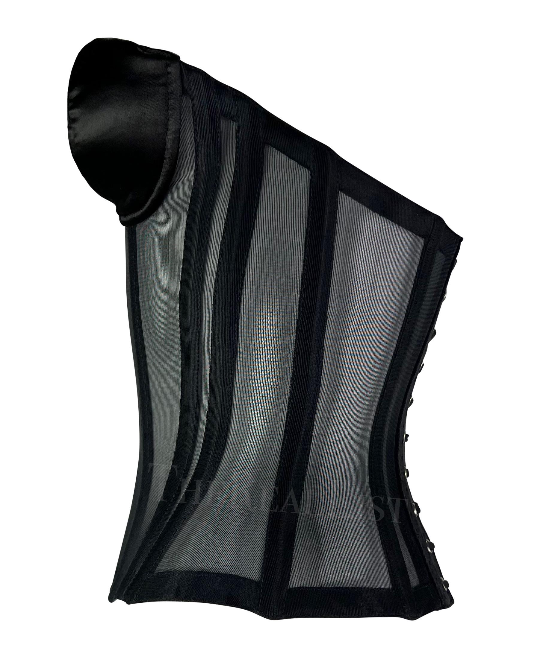 Women's Late 1990s Thierry Mugler Lace-Up Sheer Black Satin Mr. Pearl Corset For Sale