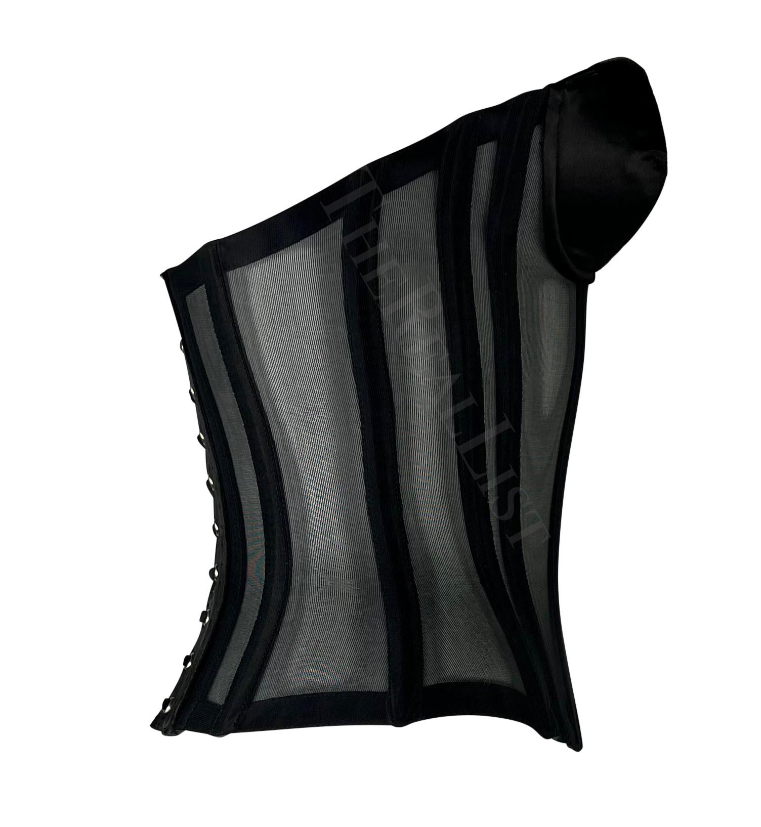 Late 1990s Thierry Mugler Lace-Up Sheer Black Satin Mr. Pearl Corset For Sale 1