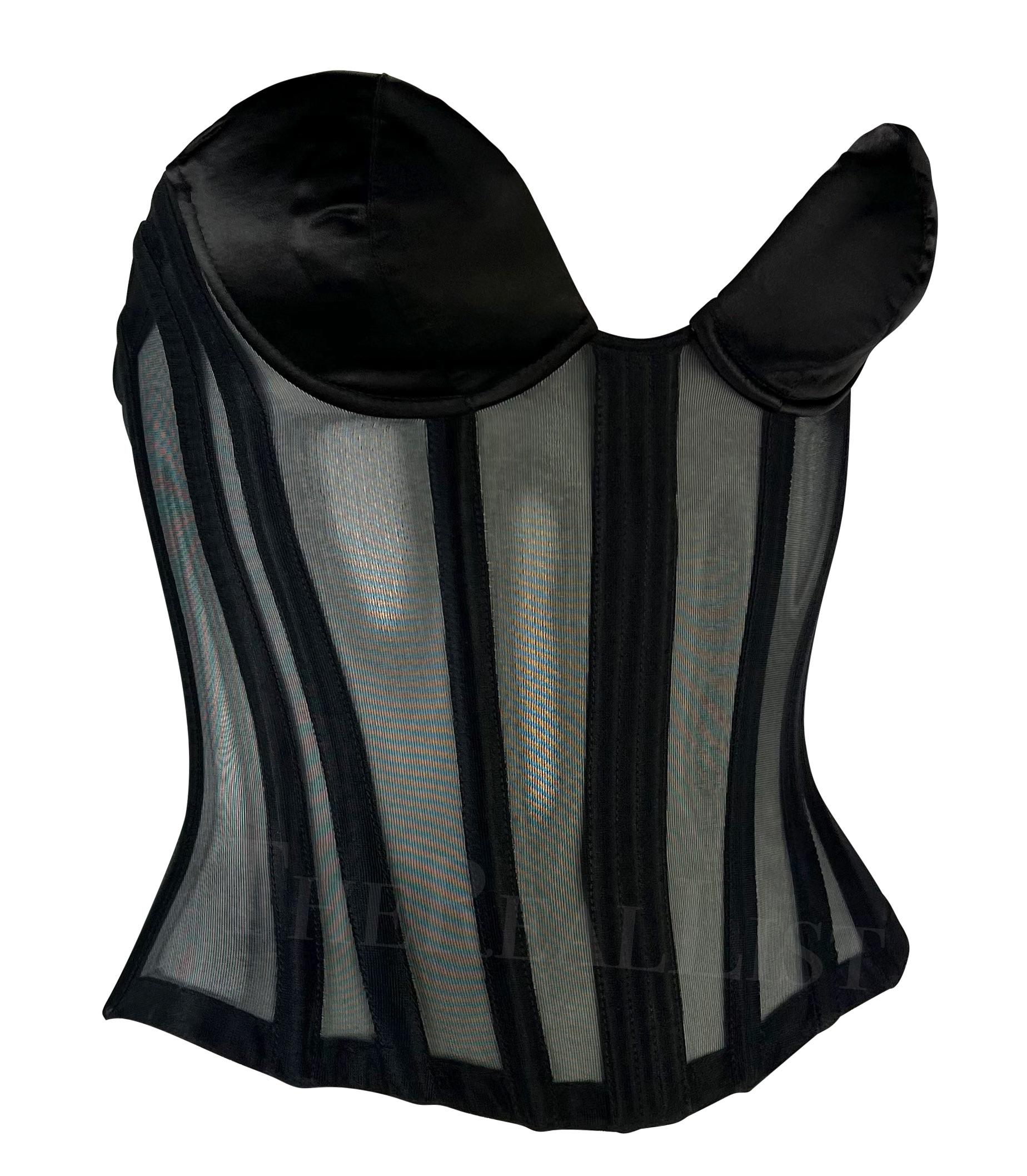 Late 1990s Thierry Mugler Lace-Up Sheer Black Satin Mr. Pearl Corset For Sale 3