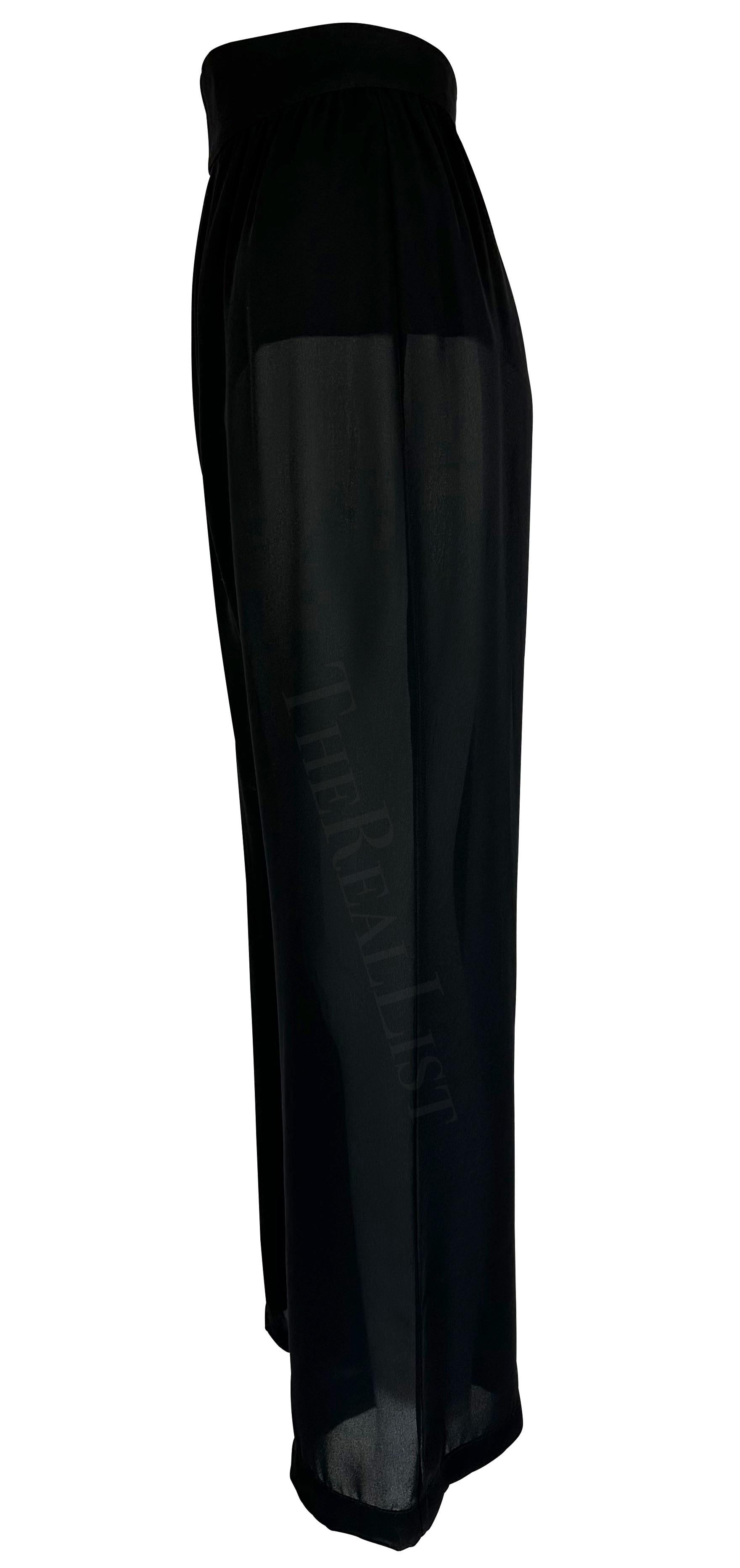 Women's Cruise 1999 Thierry Mugler Sheer Black Lingerie Style Wide Leg High Waist Pants For Sale