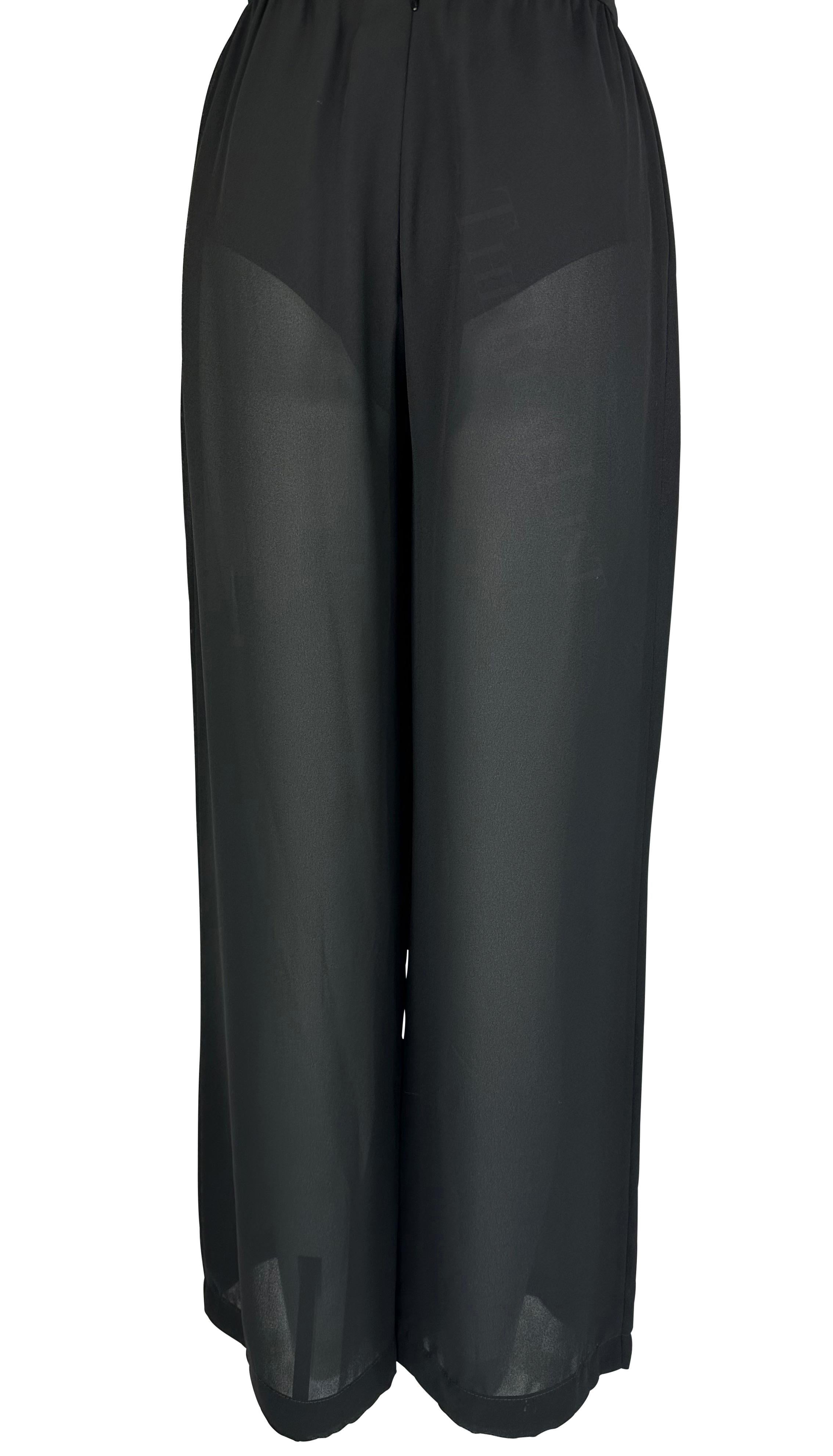 Cruise 1999 Thierry Mugler Sheer Black Lingerie Style Wide Leg High Waist Pants For Sale 1