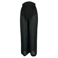 Cruise 1999 Thierry Mugler Sheer Black Lingerie Style Wide Leg High Waist Pants