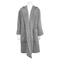 Late 1990's Valentino Boutique Black and White Herringbone Swing Coat