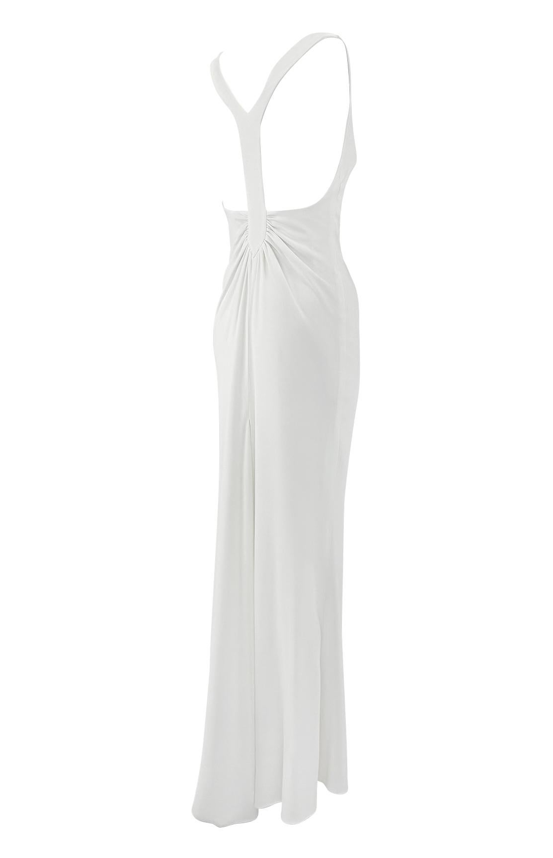Gris Fin des années 1990 Valentino Garavani Robe de mariée blanche à bretelles en Y, dos nu en vente