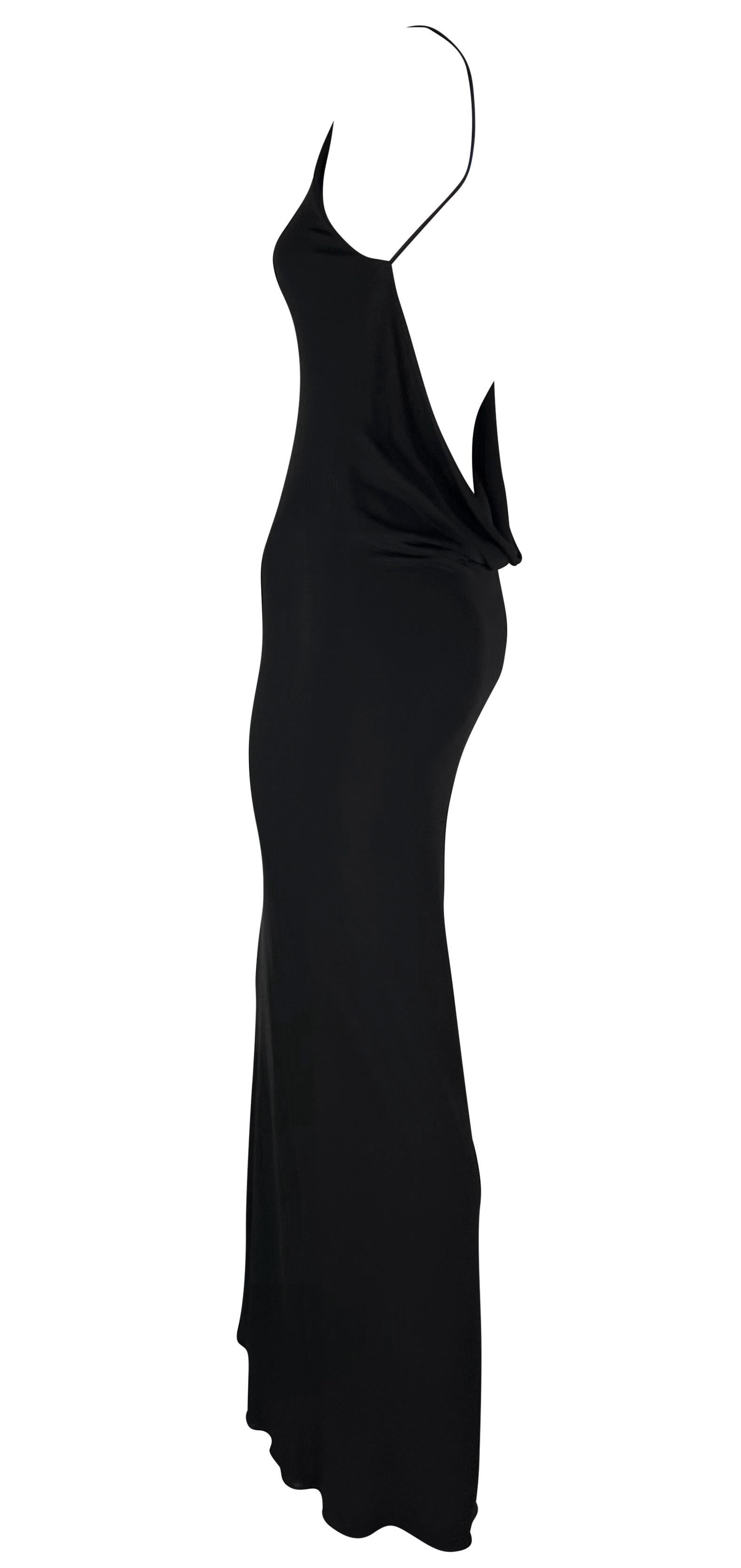 Late 1990s Yigal Azrouël Backless Cowl Slinky Black Bodycon Gown  In Excellent Condition For Sale In West Hollywood, CA