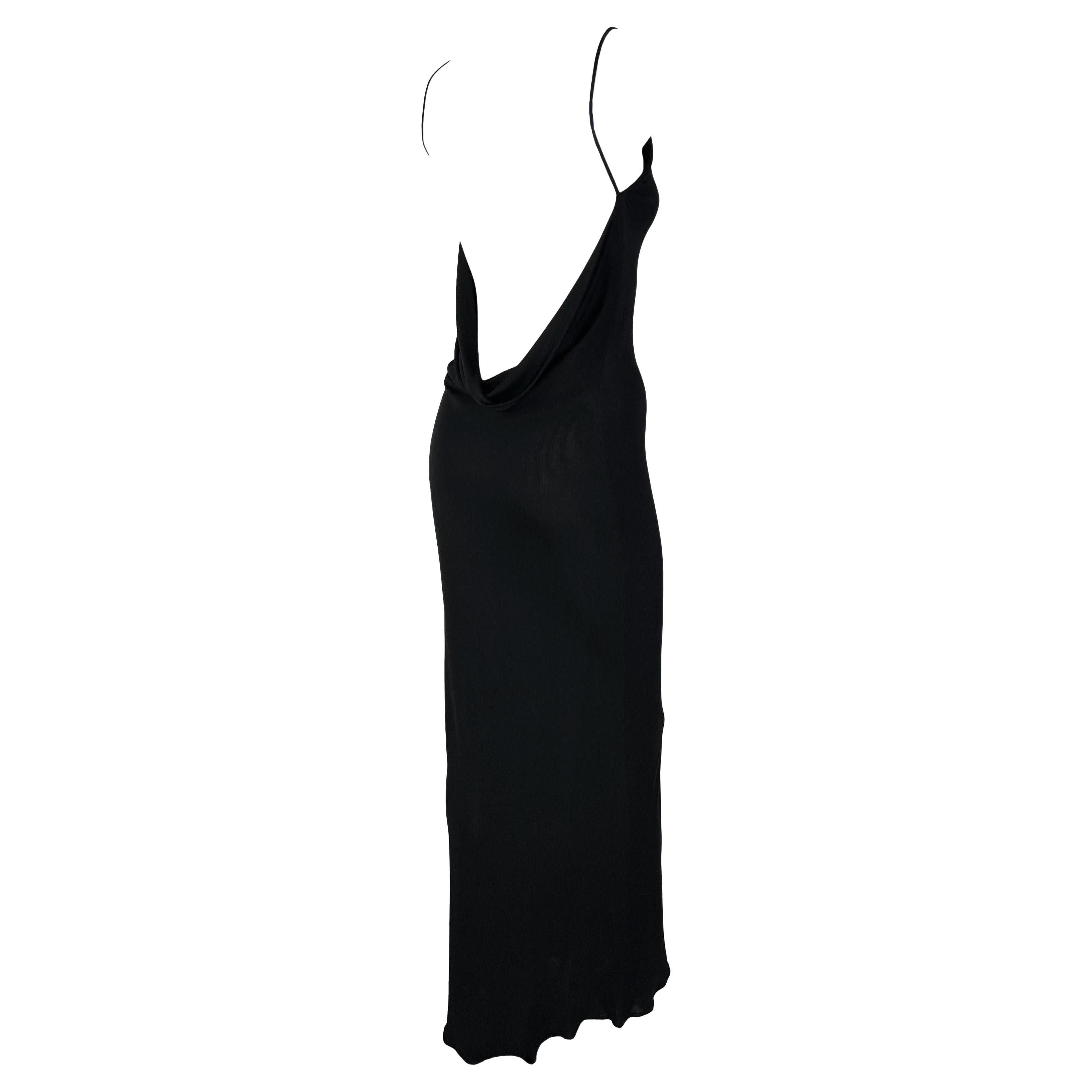 Late 1990s Yigal Azrouël Backless Cowl Slinky Black Bodycon Gown  For Sale