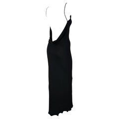 Vintage Late 1990s Yigal Azrouël Backless Cowl Slinky Black Bodycon Gown 