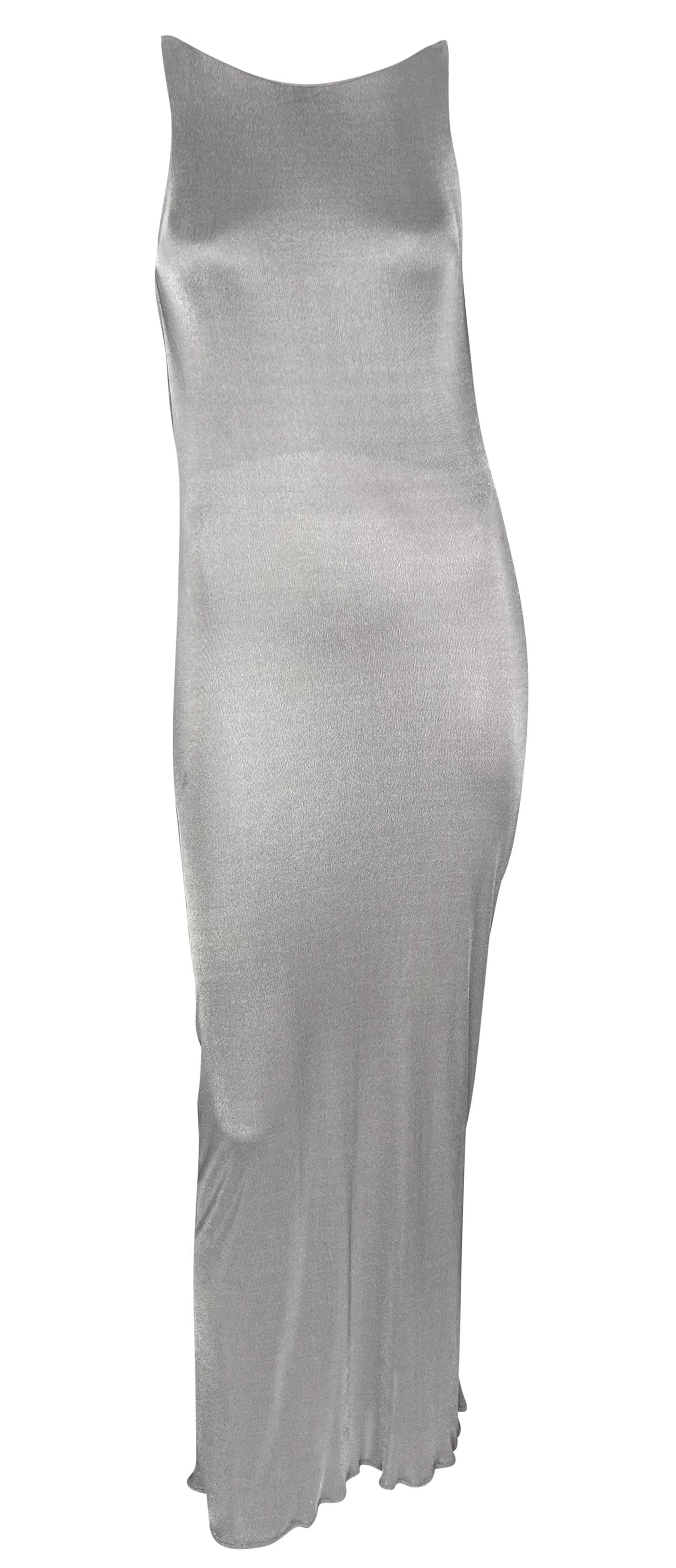 Late 1990s Yigal Azrouël Backless Silver Metallic Slinky Bodycon Gown  For Sale 1
