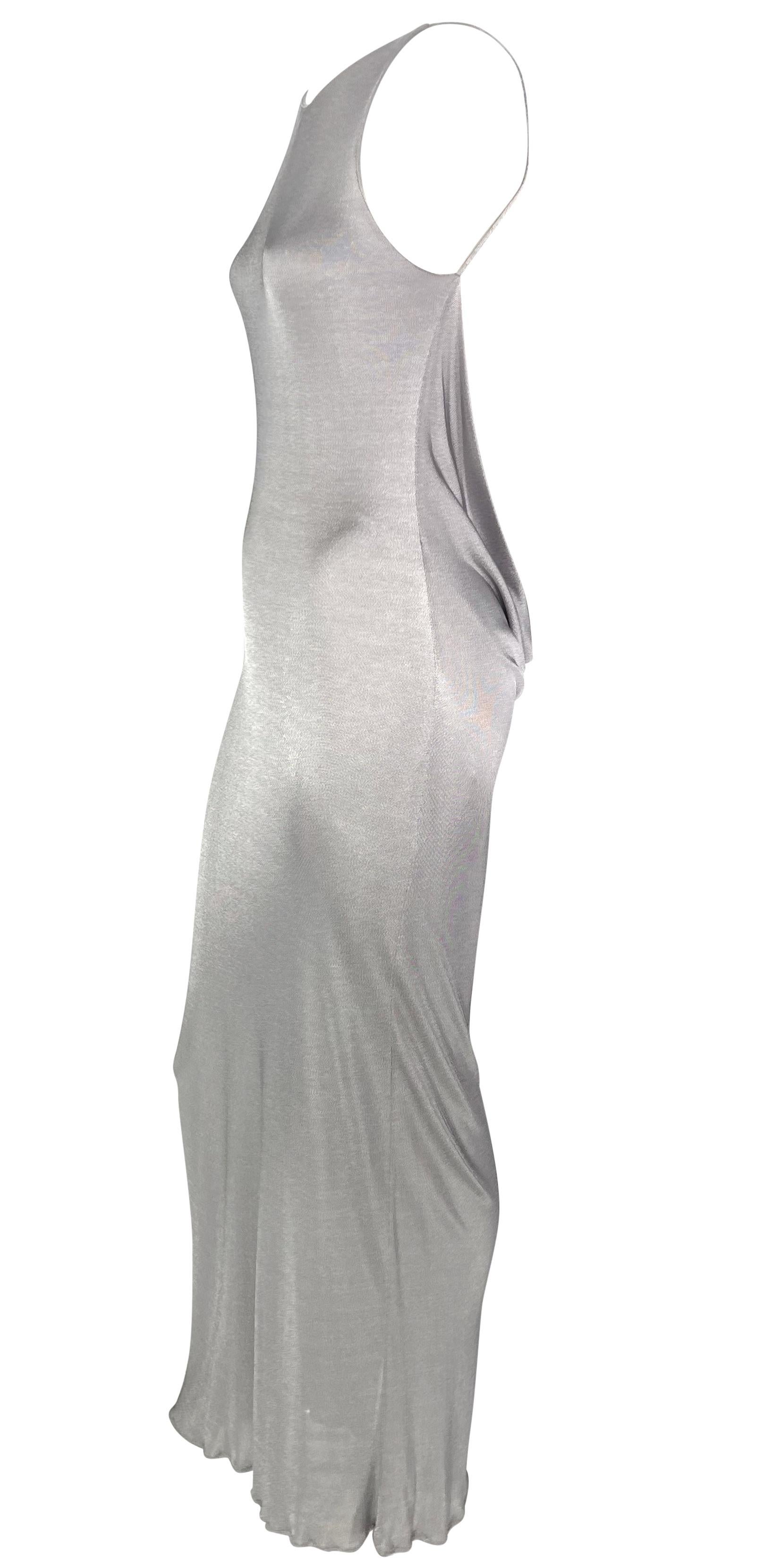 Late 1990s Yigal Azrouël Backless Silver Metallic Slinky Bodycon Gown  For Sale 2