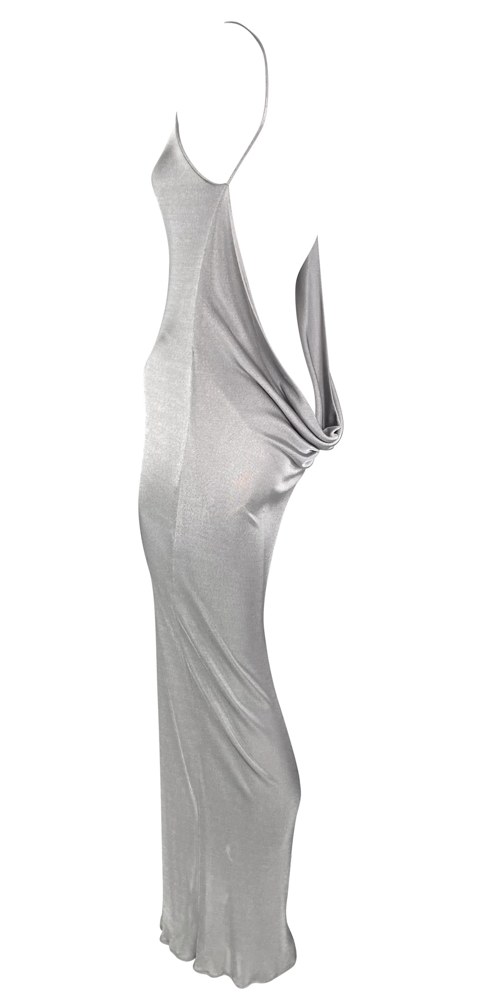 Late 1990s Yigal Azrouël Backless Silver Metallic Slinky Bodycon Gown  3
