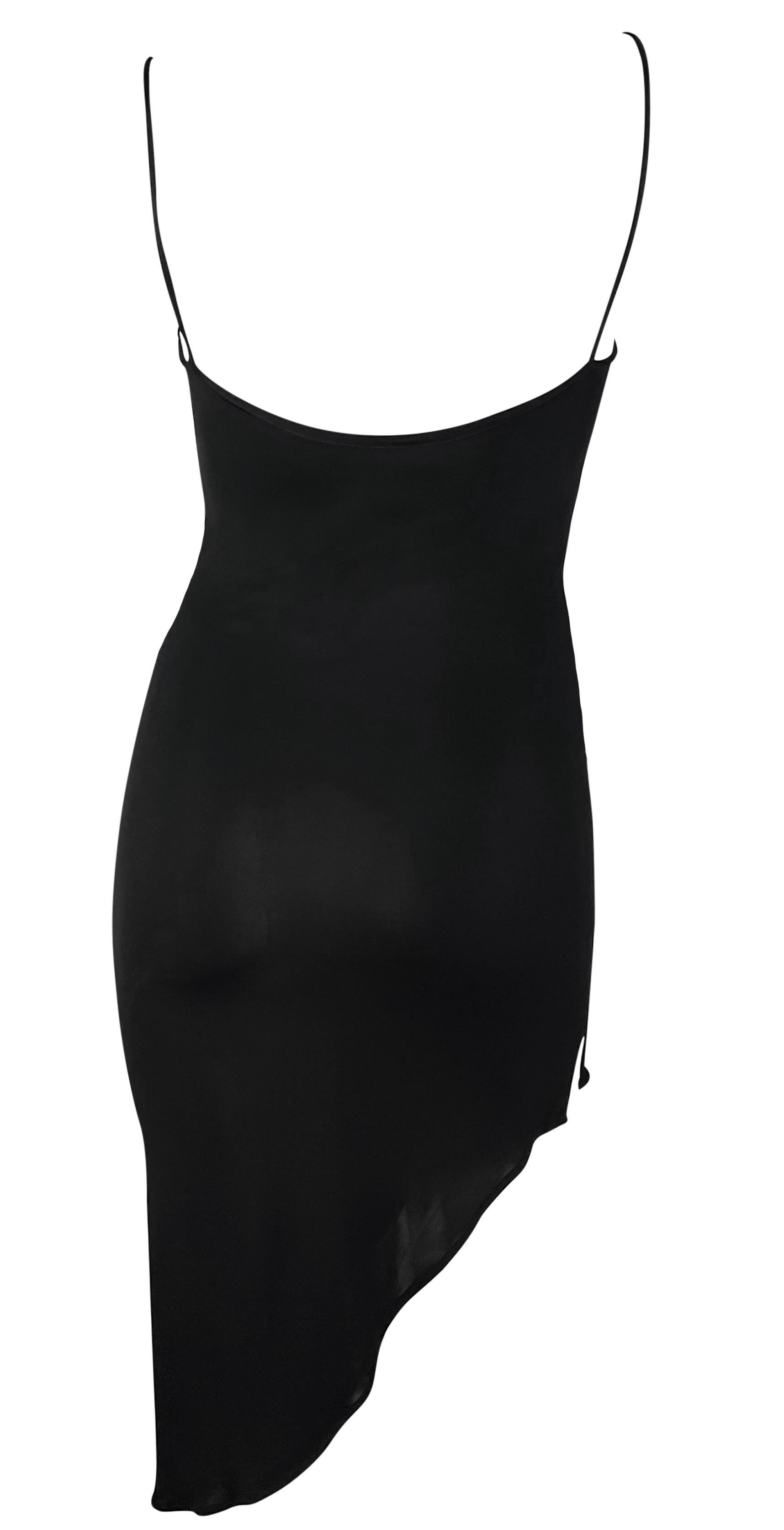 Late 1990s Yigal Azrouël Black Asymmetric Hem Bodycon Viscose Dress In Excellent Condition For Sale In West Hollywood, CA
