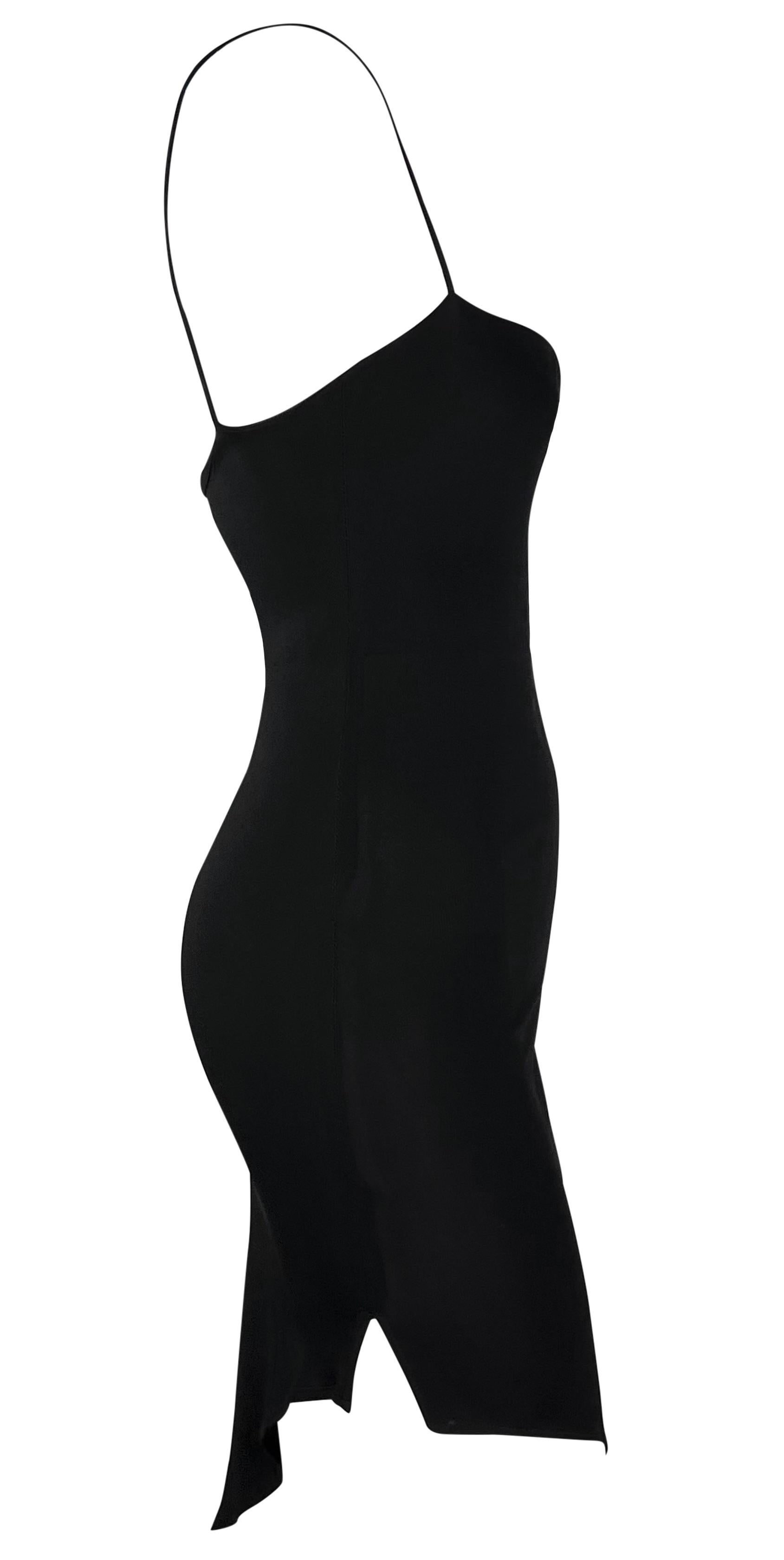 Women's Late 1990s Yigal Azrouël Black Asymmetric Hem Bodycon Viscose Dress For Sale