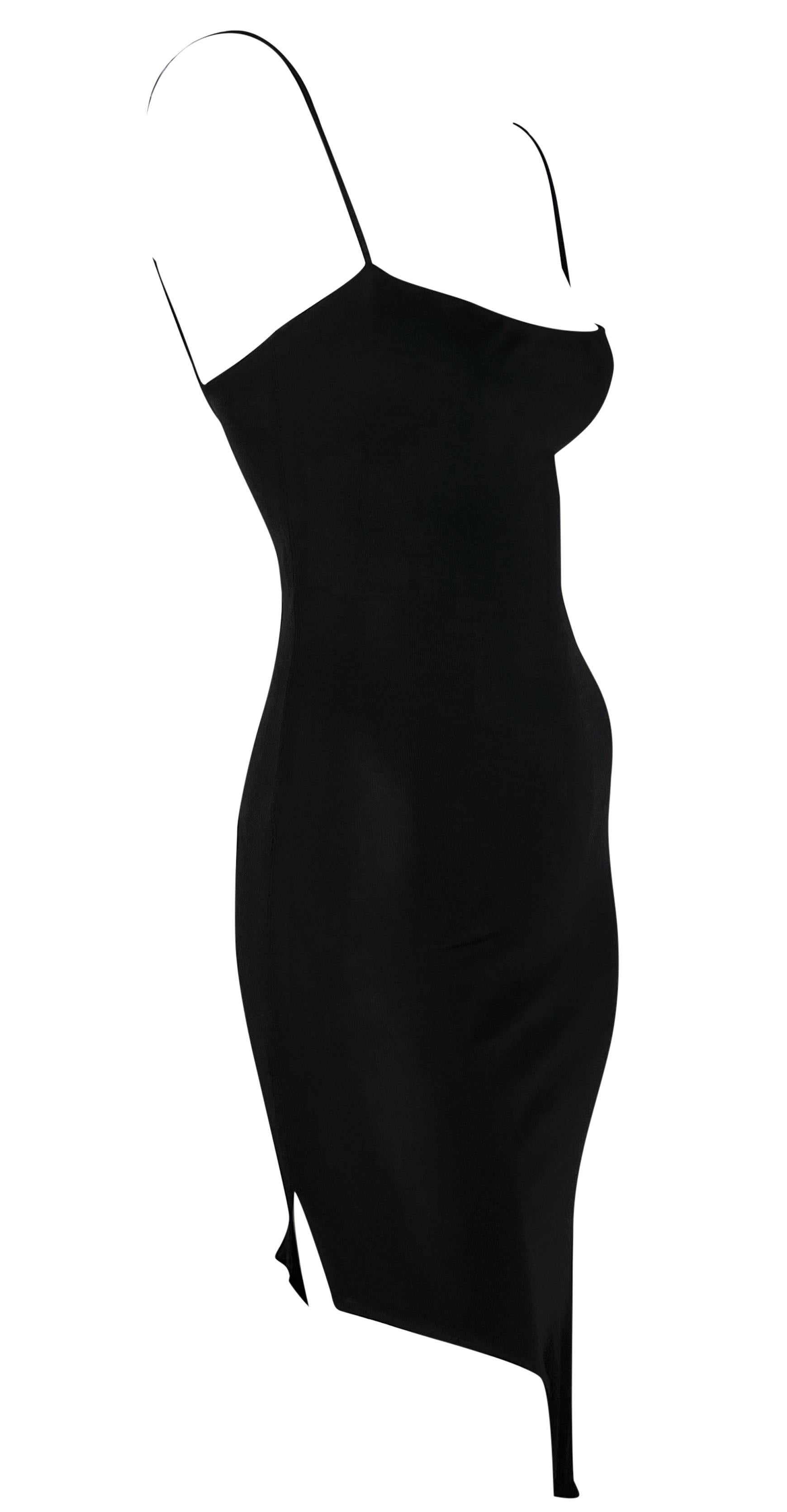 Late 1990s Yigal Azrouël Black Asymmetric Hem Bodycon Viscose Dress For Sale 1