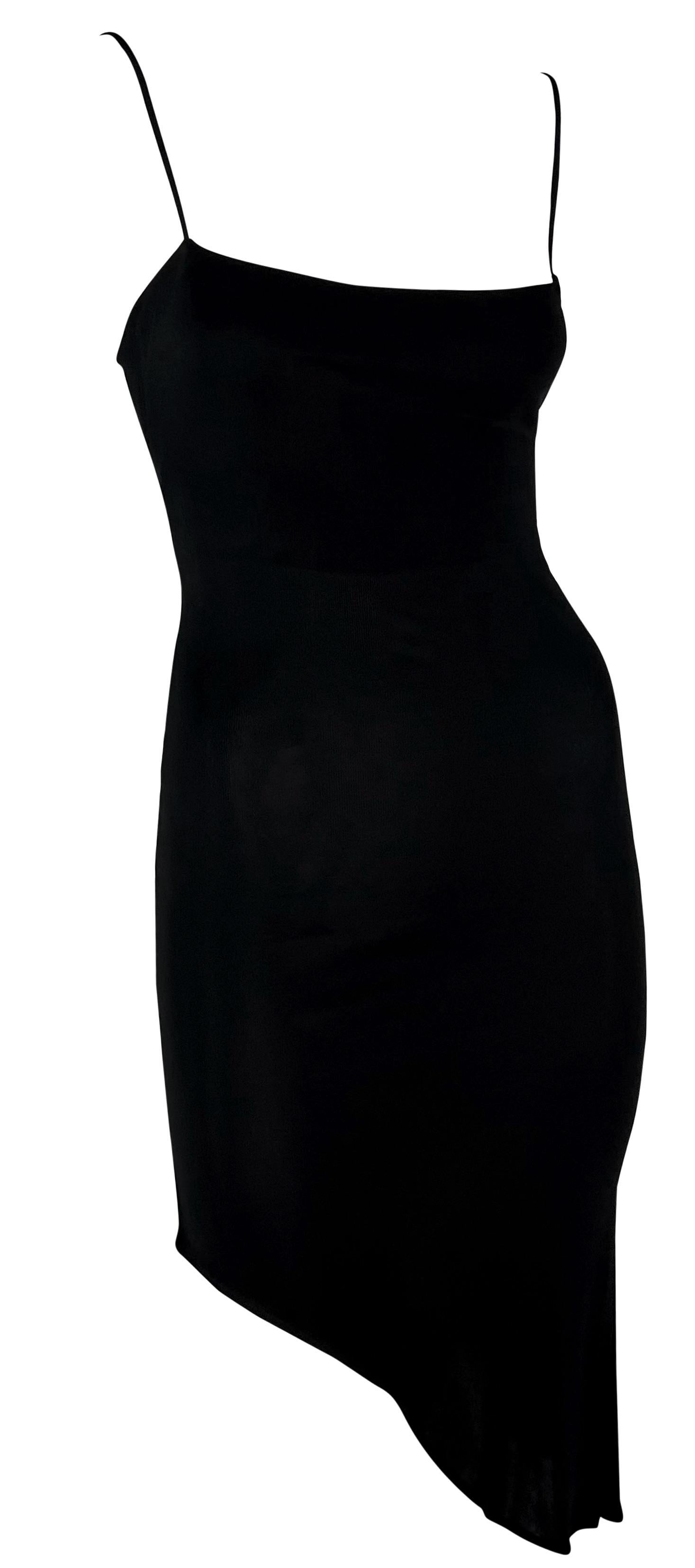 Late 1990s Yigal Azrouël Black Asymmetric Hem Bodycon Viscose Dress For Sale 2