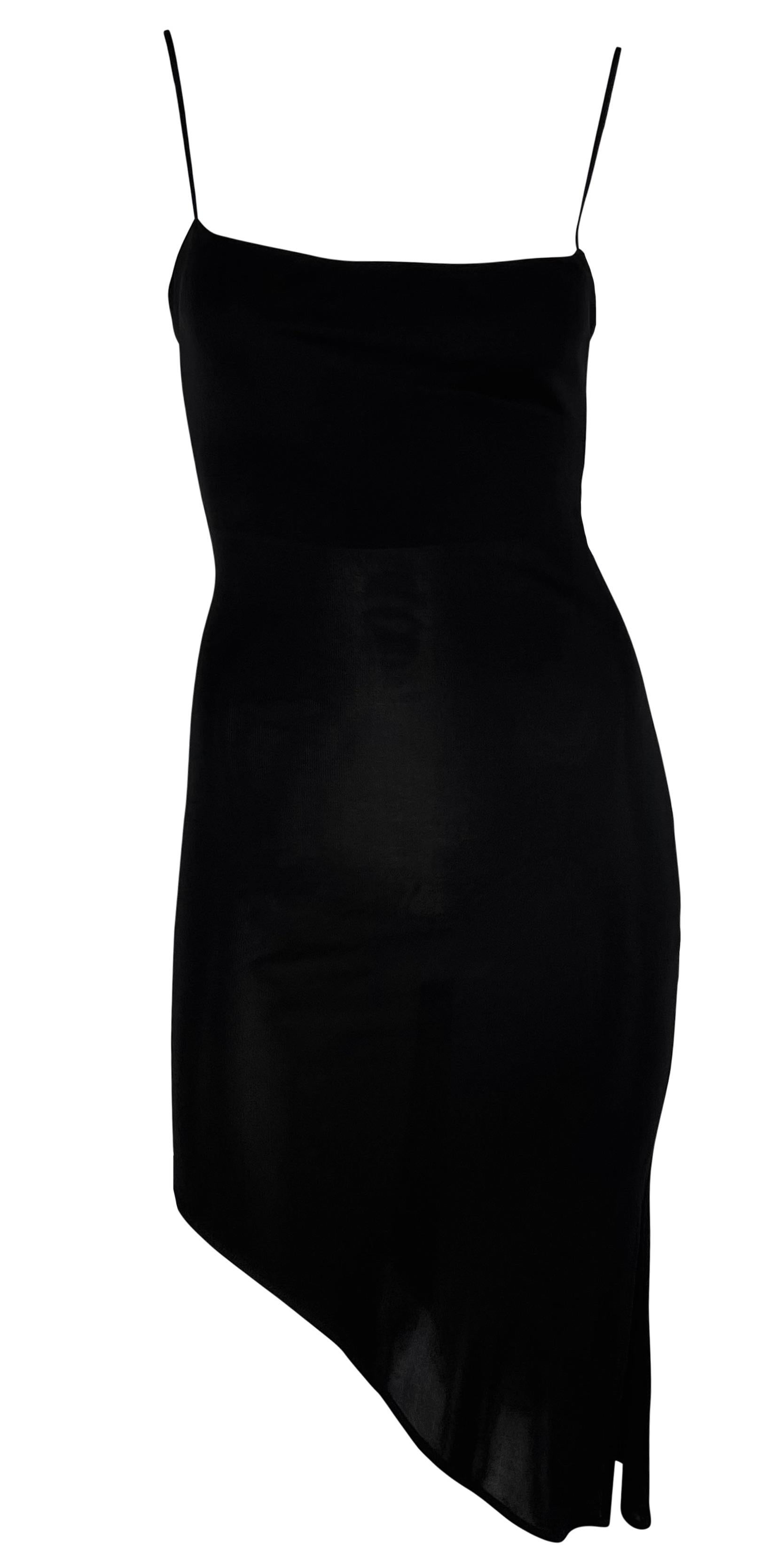 Late 1990s Yigal Azrouël Black Asymmetric Hem Bodycon Viscose Dress For Sale 3