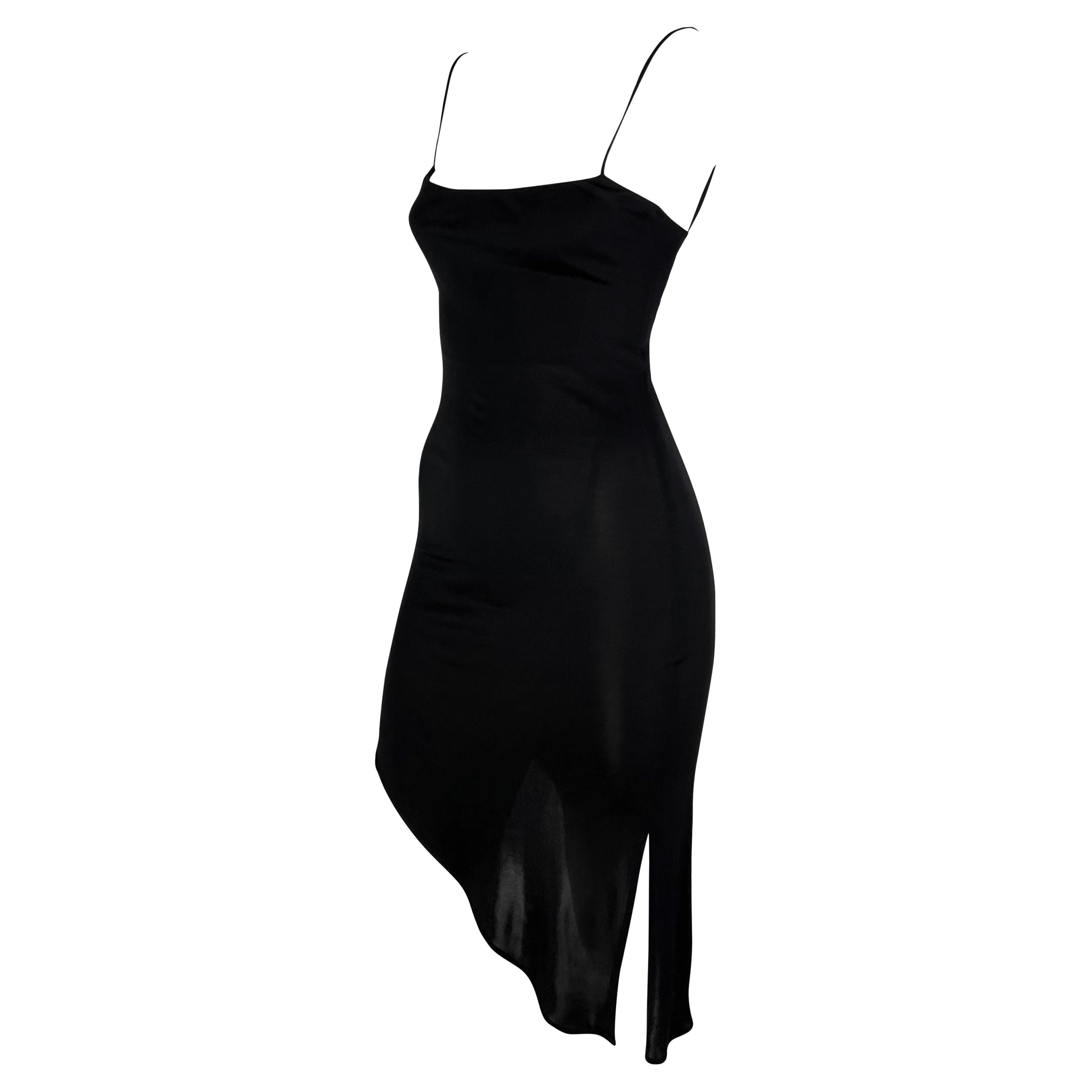 Late 1990s Yigal Azrouël Black Asymmetric Hem Bodycon Viscose Dress For Sale