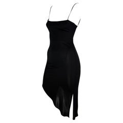Vintage Late 1990s Yigal Azrouël Black Asymmetric Hem Bodycon Viscose Dress