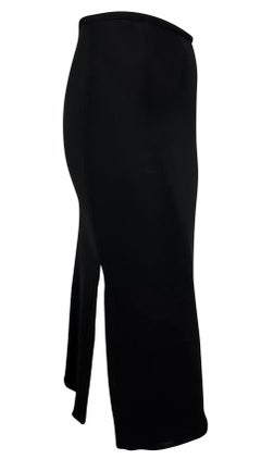 Late 1990s Yigal Azrouël Bodycon Black Semi Sheer Slit Viscose Skirt