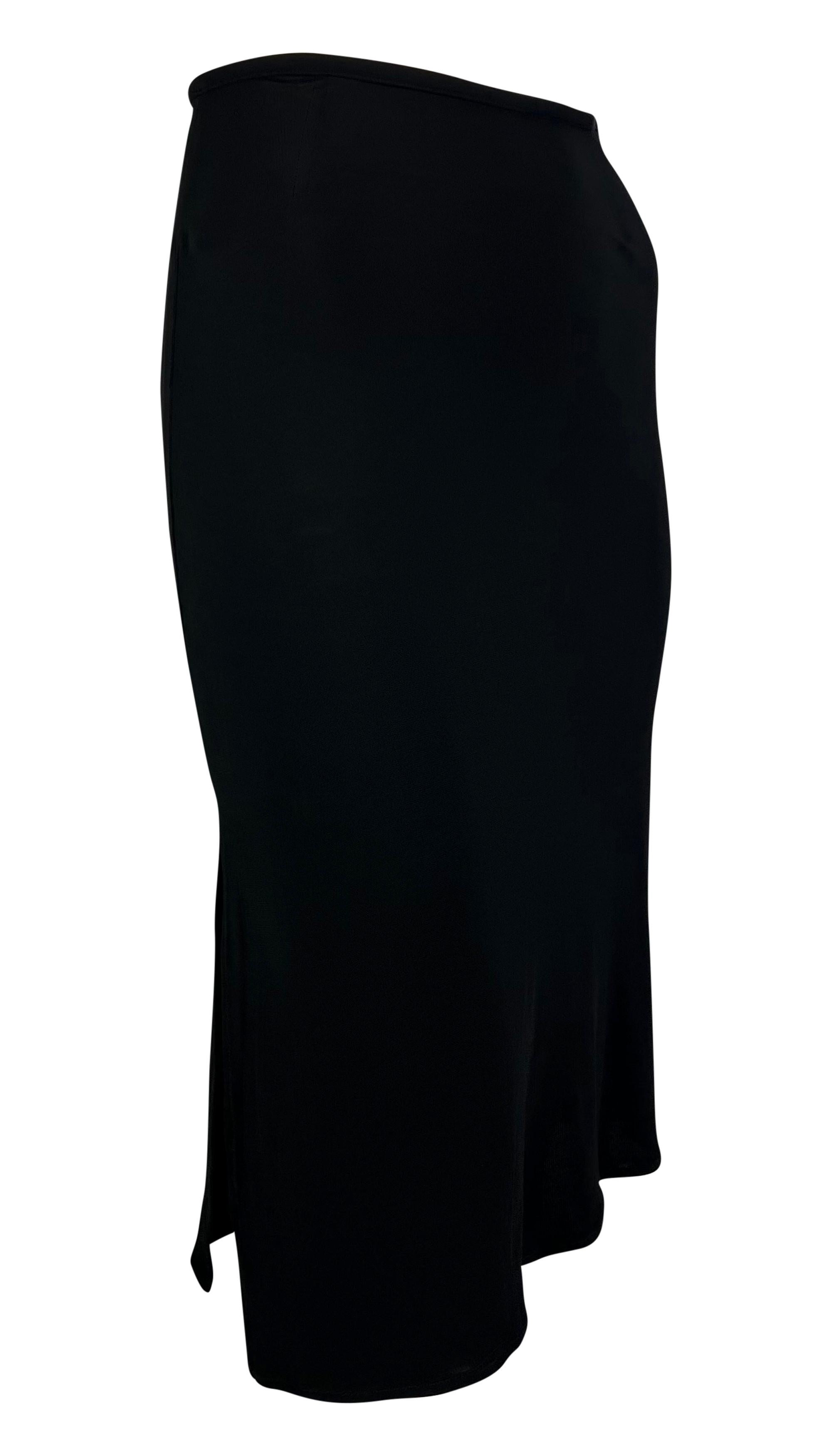 Late 1990s Yigal Azrouël Bodycon Black Semi Sheer Slit Viscose Skirt In Excellent Condition For Sale In West Hollywood, CA