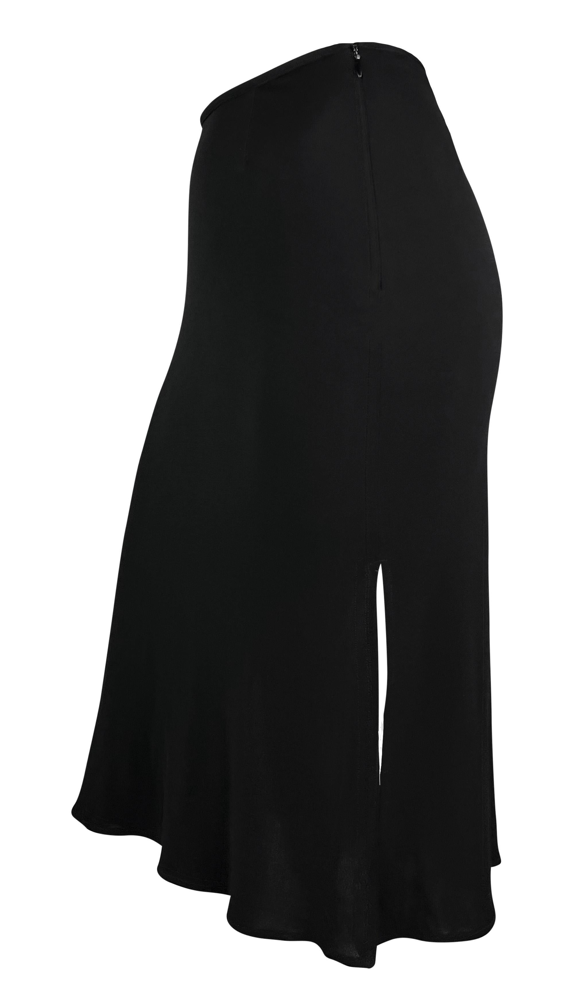 Late 1990s Yigal Azrouël Bodycon Black Semi Sheer Slit Viscose Skirt For Sale 2