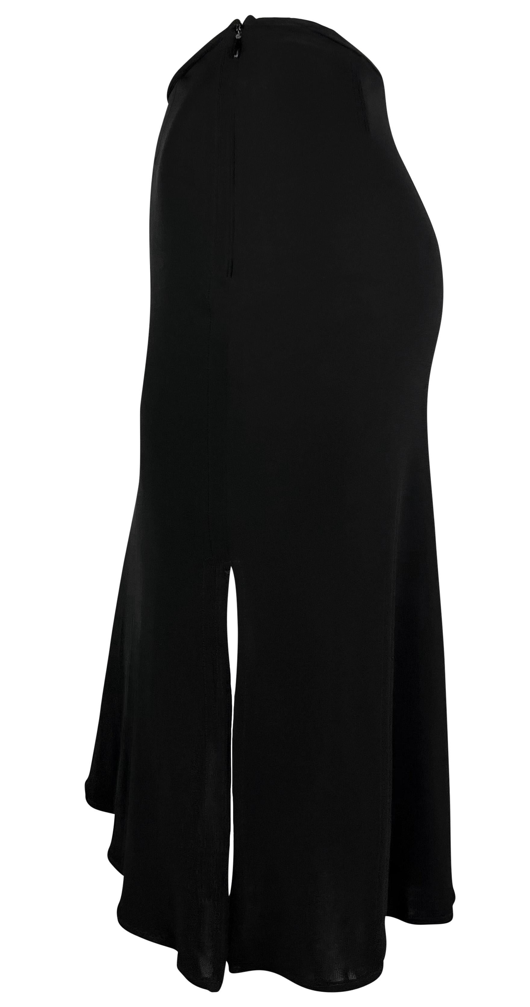 Late 1990s Yigal Azrouël Bodycon Black Semi Sheer Slit Viscose Skirt For Sale 3