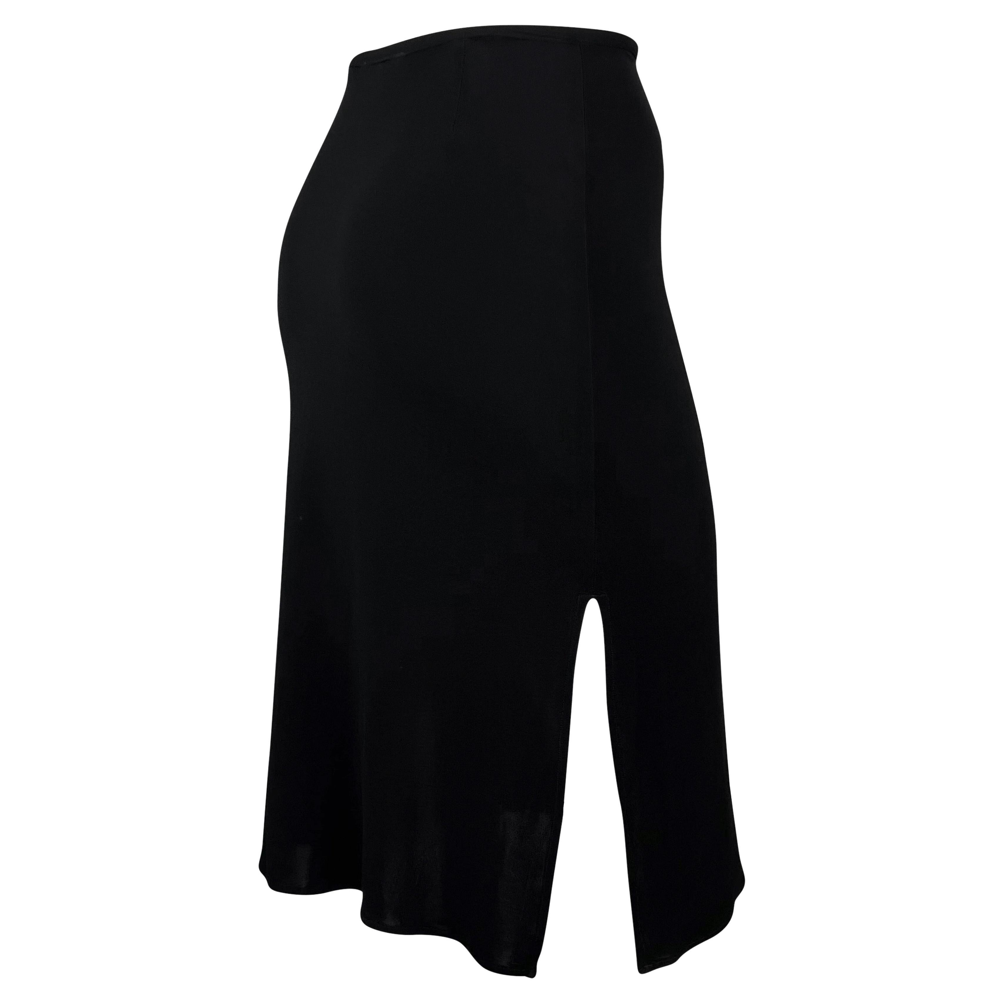 Late 1990s Yigal Azrouël Bodycon Black Semi Sheer Slit Viscose Skirt For Sale