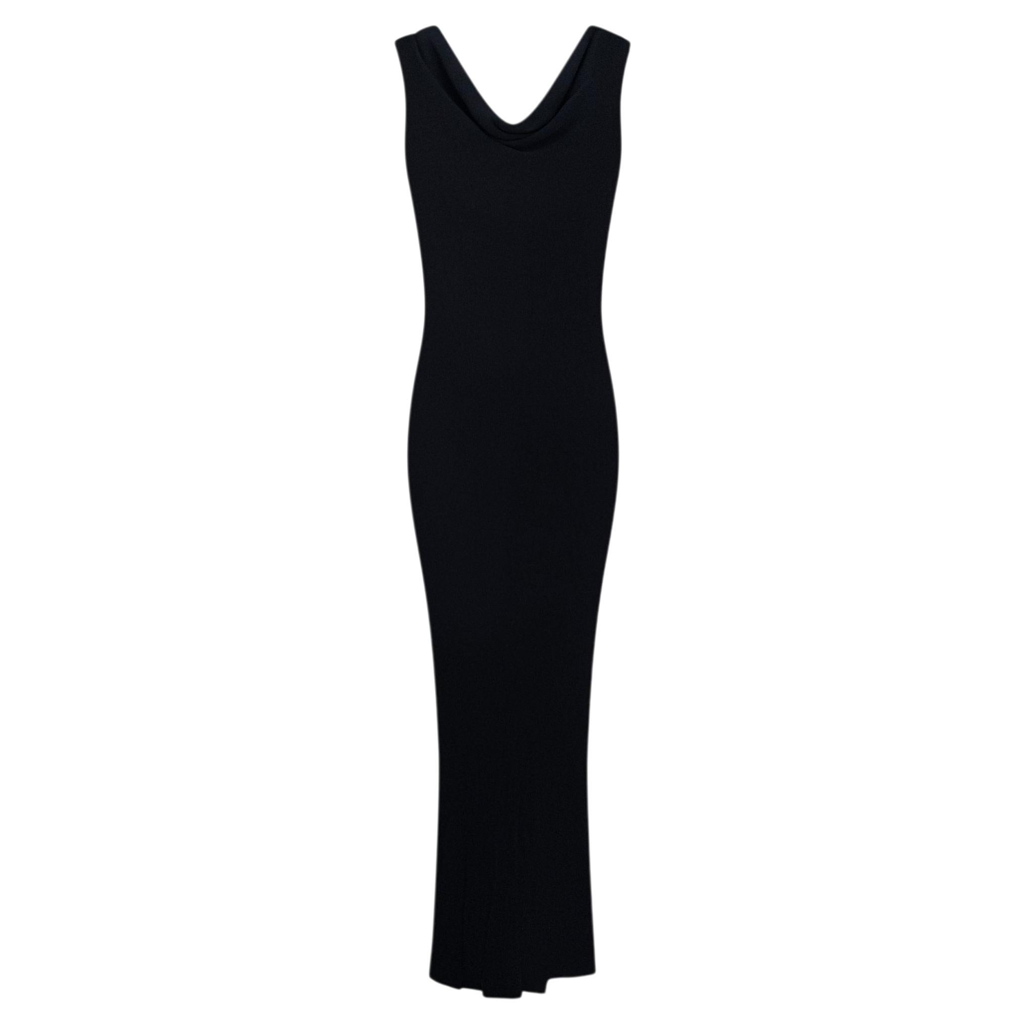 Late 1990s Yves Saint Laurent Black Stretch Silk Plunging Cowl Gown