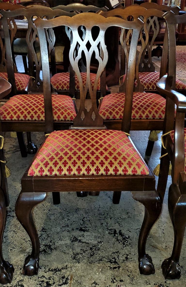 Late 19th Century English Mahogany Chippendale Style Dining Chairs In Good Condition In Dallas, TX