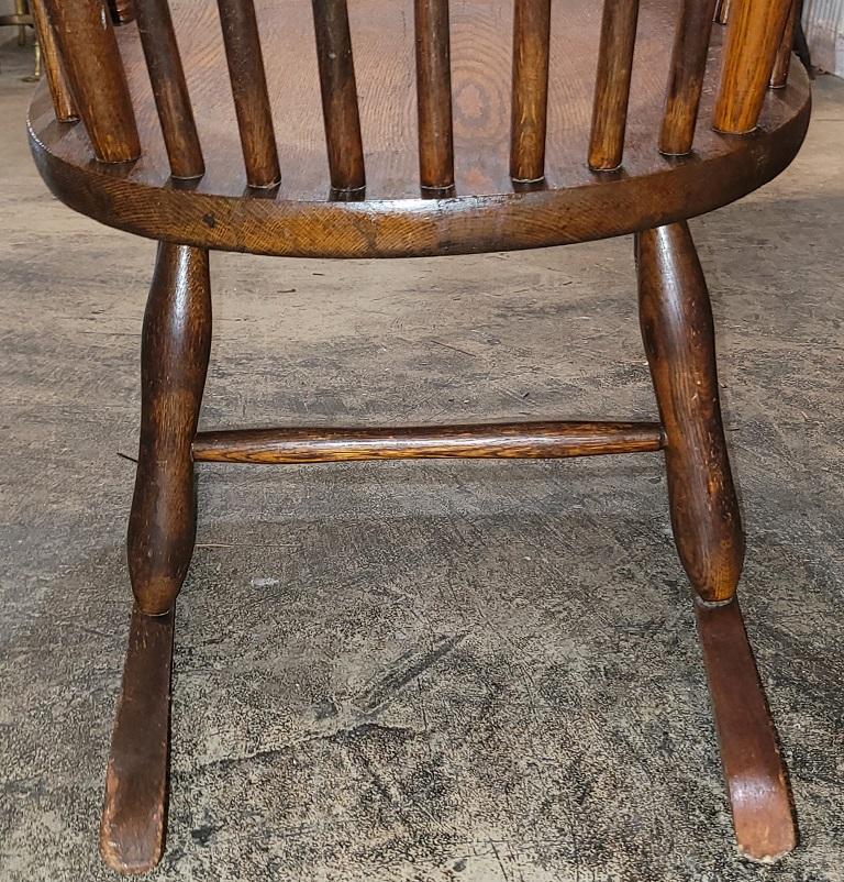 Late 19C English Oak Spindle-back Ball Finial Rocker For Sale 4