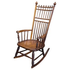 Late 19C English Oak Spindle-back Ball Finial Rocker
