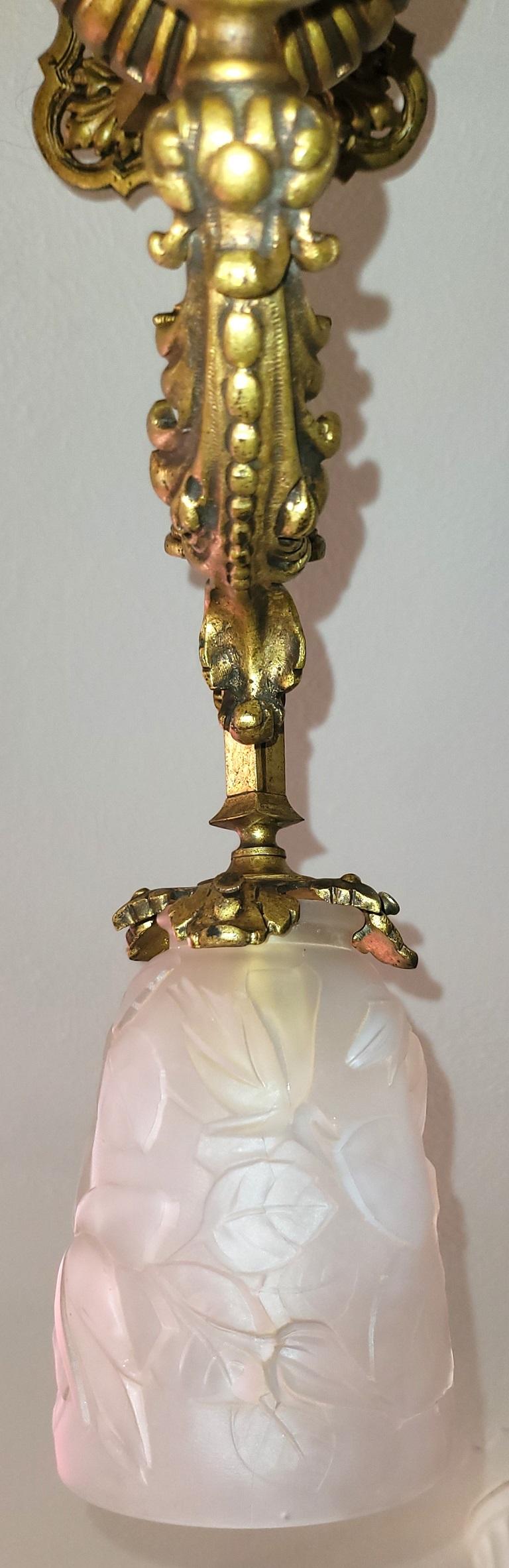 Late 19C French Aesthetic Movement Gilt Bronze Chandelier 5