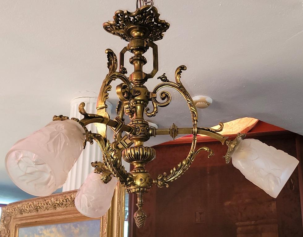 Late 19C French Aesthetic Movement Gilt Bronze Chandelier 10