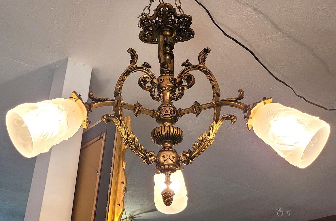 Cast Late 19C French Aesthetic Movement Gilt Bronze Chandelier