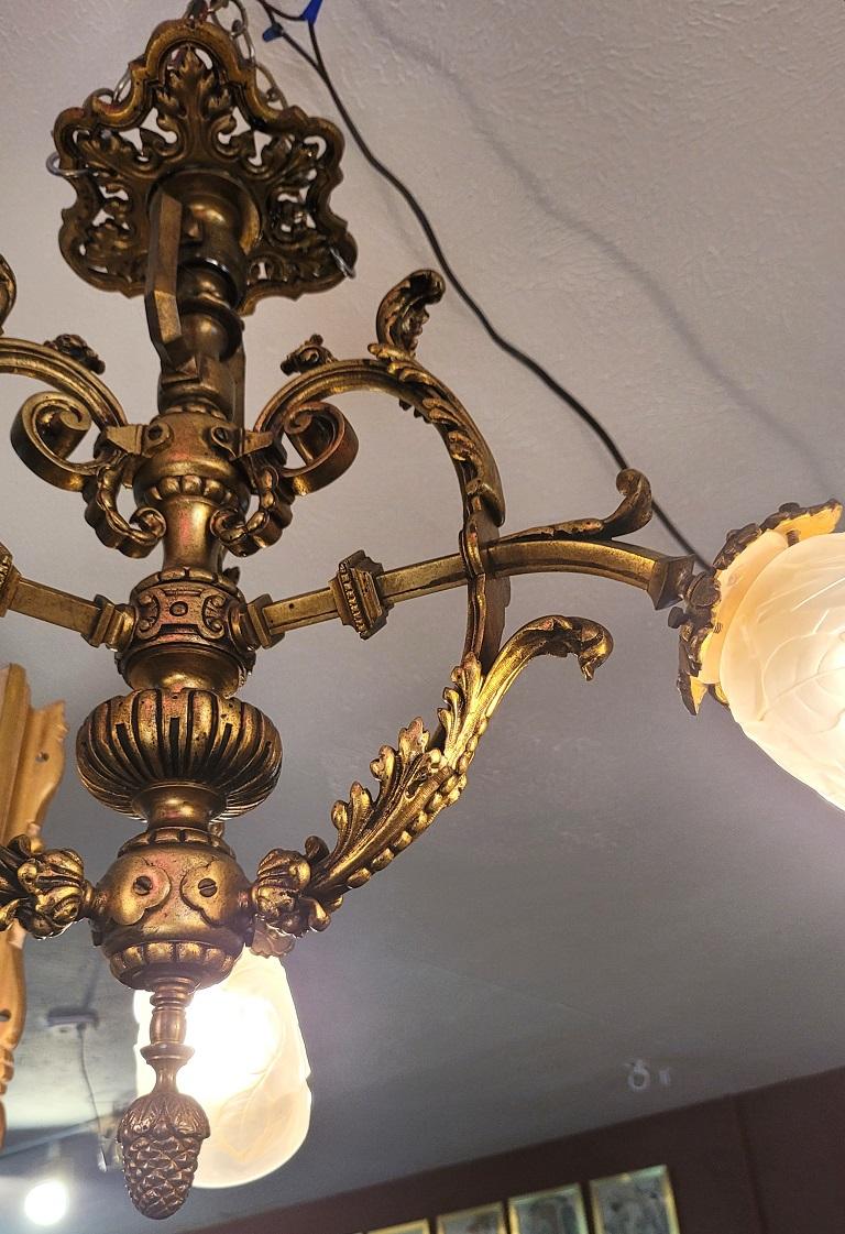 Late 19C French Aesthetic Movement Gilt Bronze Chandelier 1