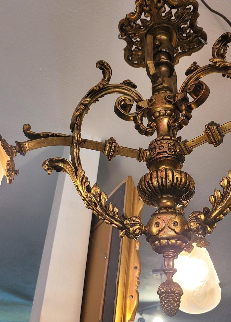 Late 19C French Aesthetic Movement Gilt Bronze Chandelier 2