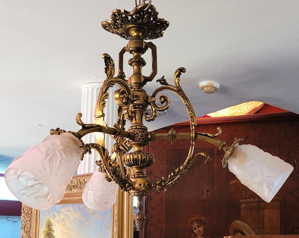 Late 19C French Aesthetic Movement Gilt Bronze Chandelier 3