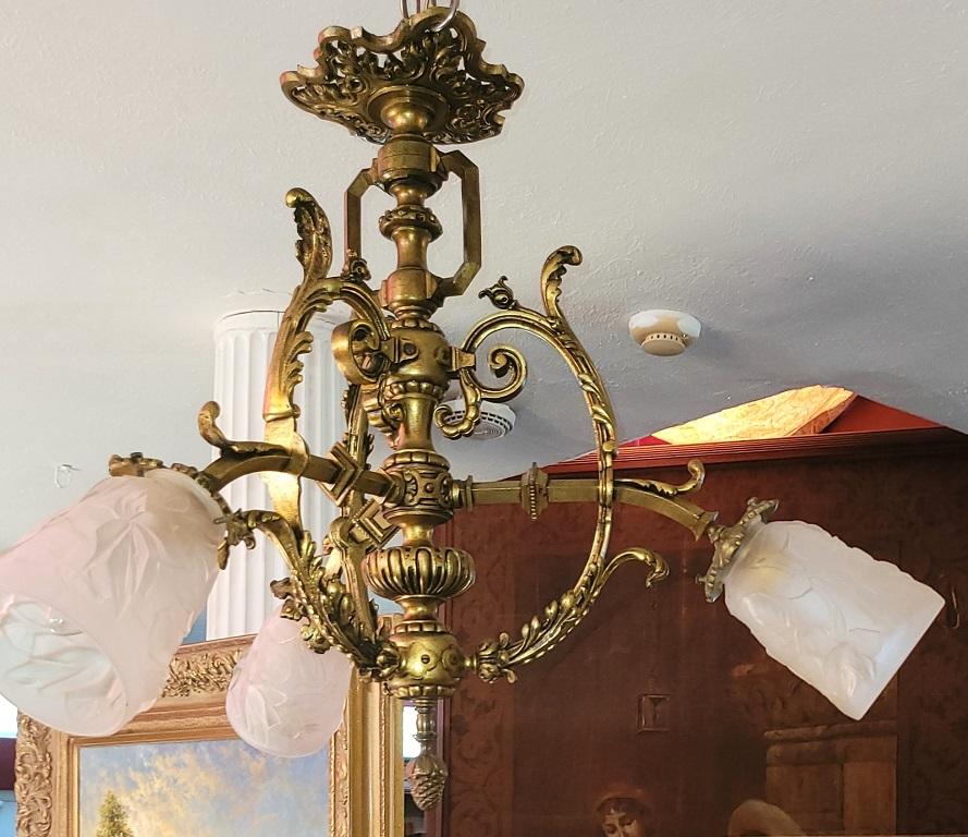 Late 19C French Aesthetic Movement Gilt Bronze Chandelier 4