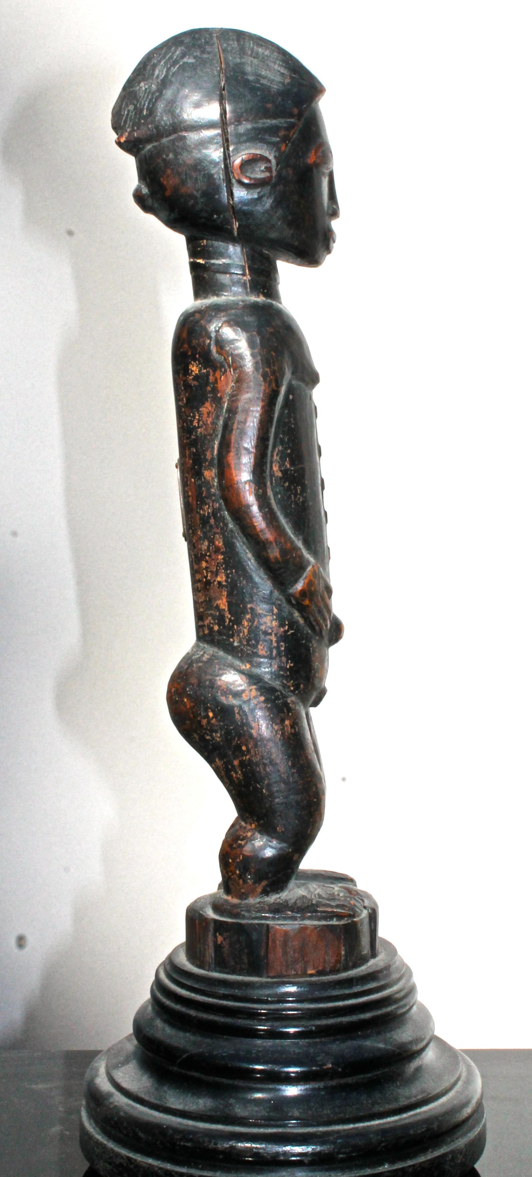 Late 19 Century Tribal Baule Male Figure with Period Mount African Art For Sale 3