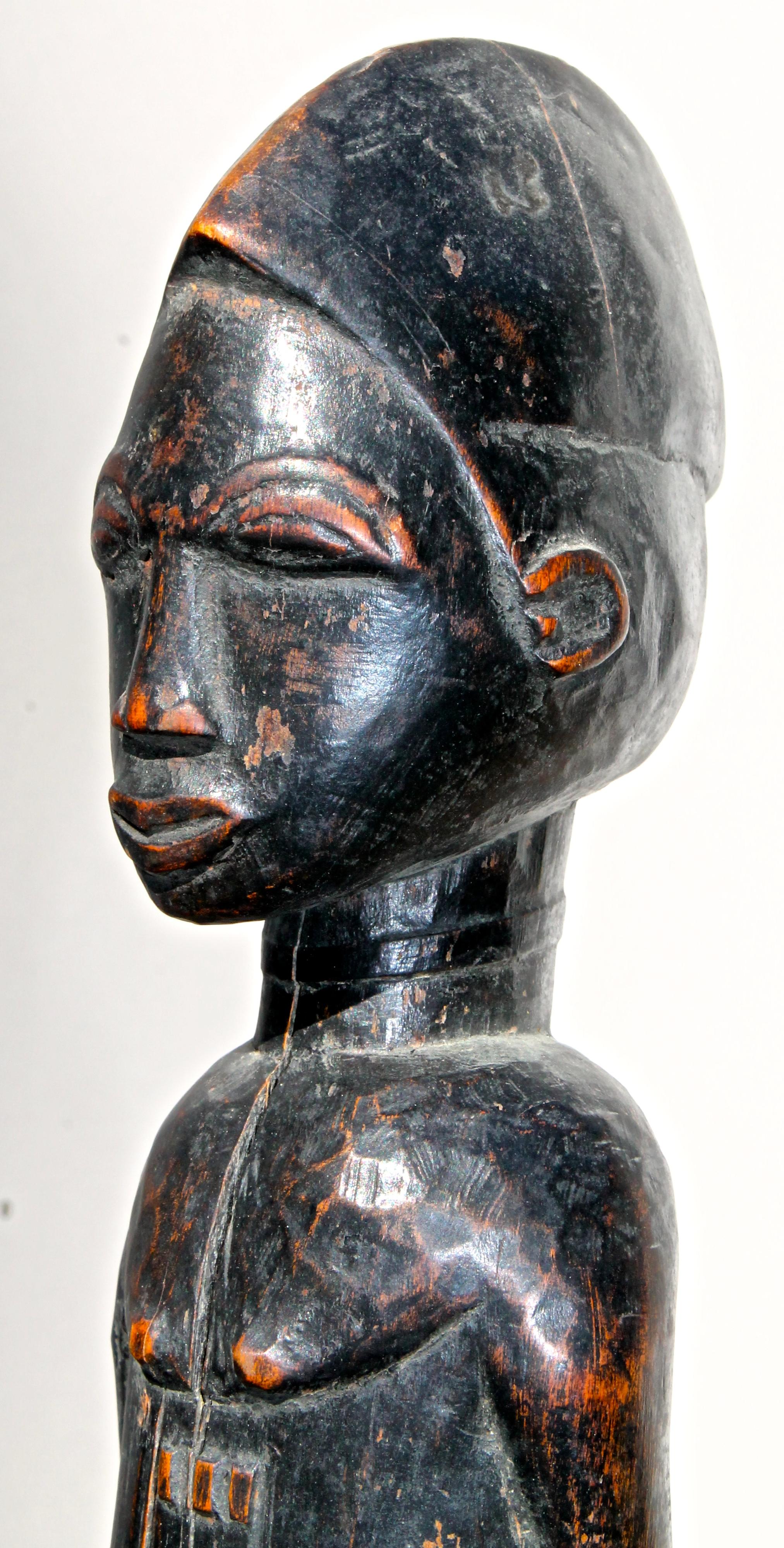 Ivorian Late 19 Century Tribal Baule Male Figure with Period Mount African Art For Sale