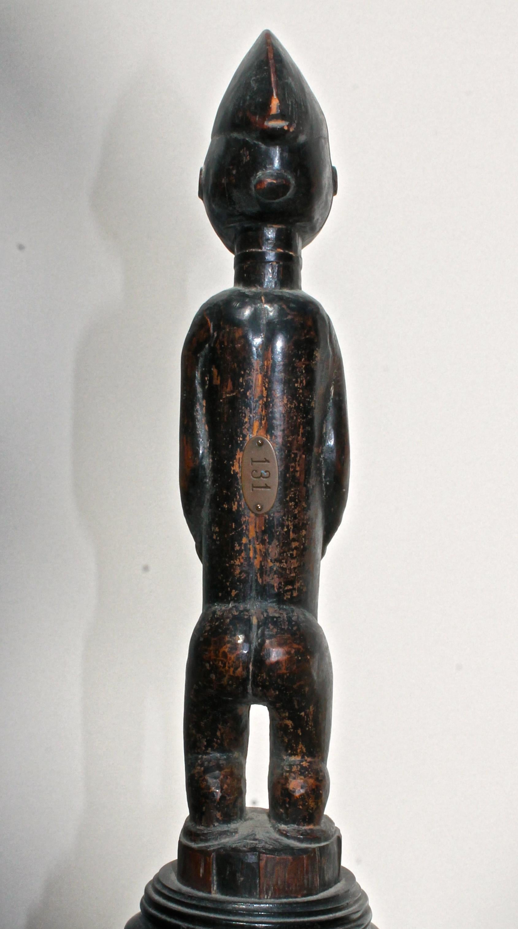 Late 19 Century Tribal Baule Male Figure with Period Mount African Art In Good Condition For Sale In Sharon, CT