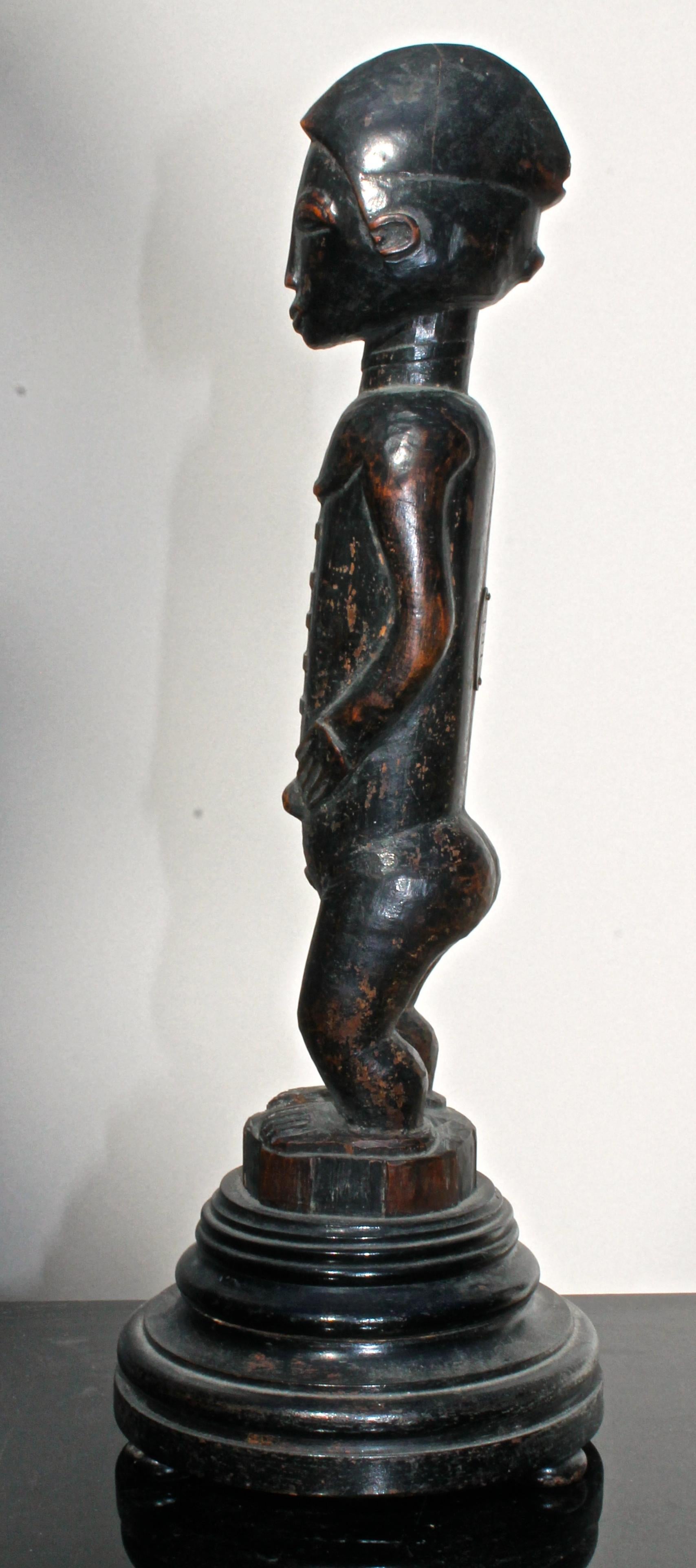 Wood Late 19 Century Tribal Baule Male Figure with Period Mount African Art For Sale