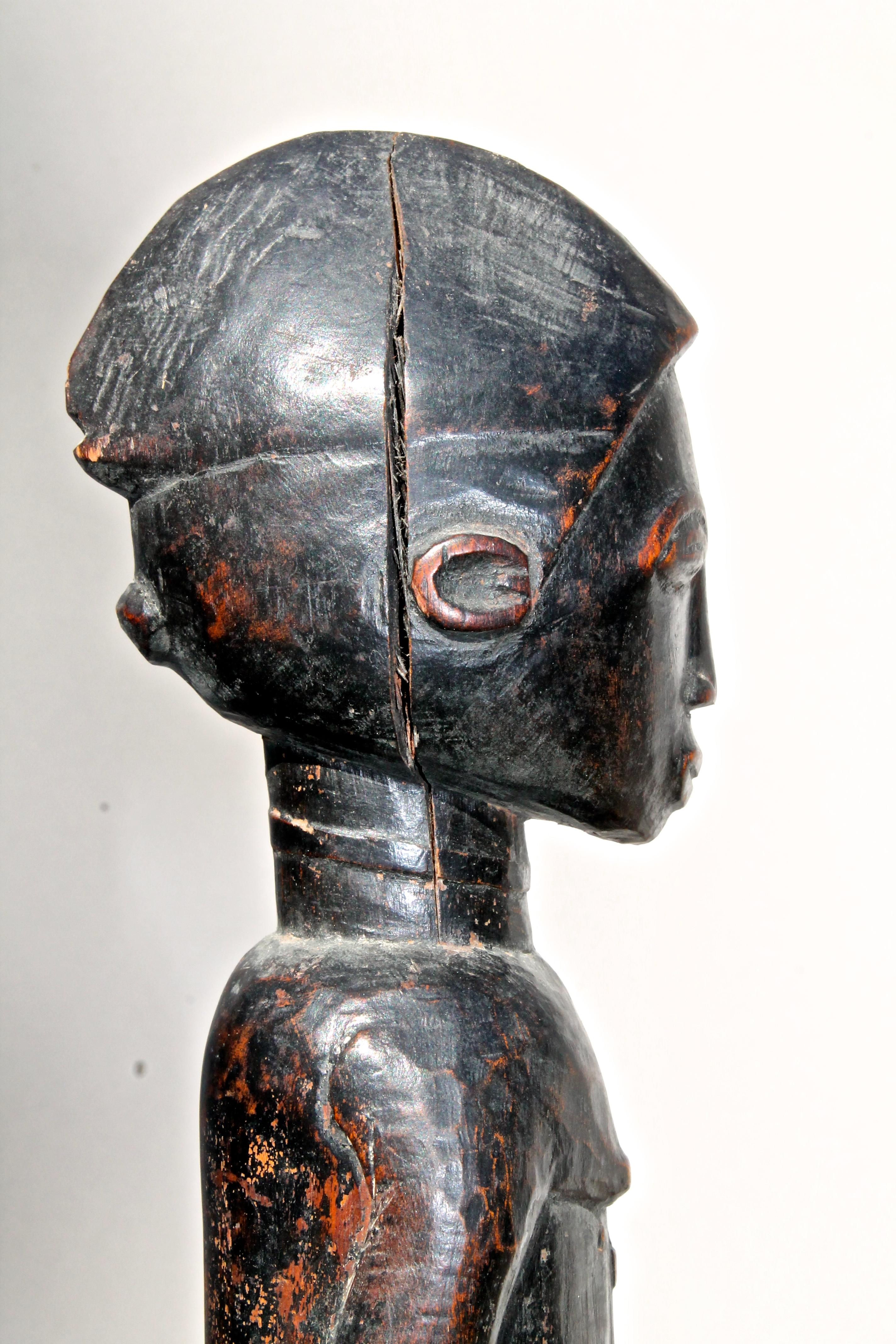 Late 19 Century Tribal Baule Male Figure with Period Mount African Art For Sale 2