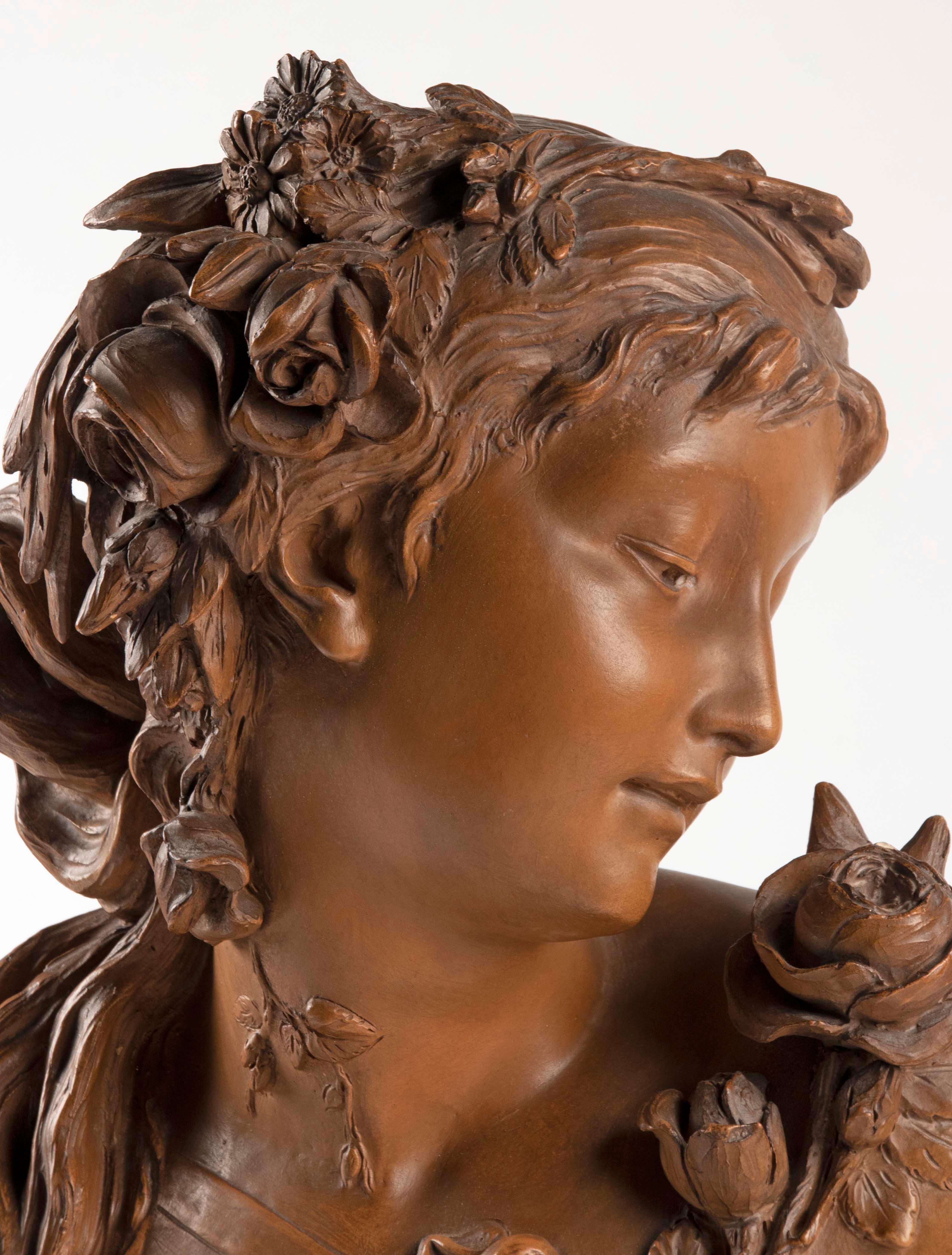 Late 19h Century Terracotta Bust Sculpture of a  Woman by Fréderick la Route For Sale 12