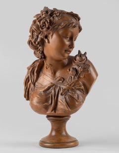 Late 19h Century Terracotta Bust Sculpture of a  Woman by Fréderick la Route