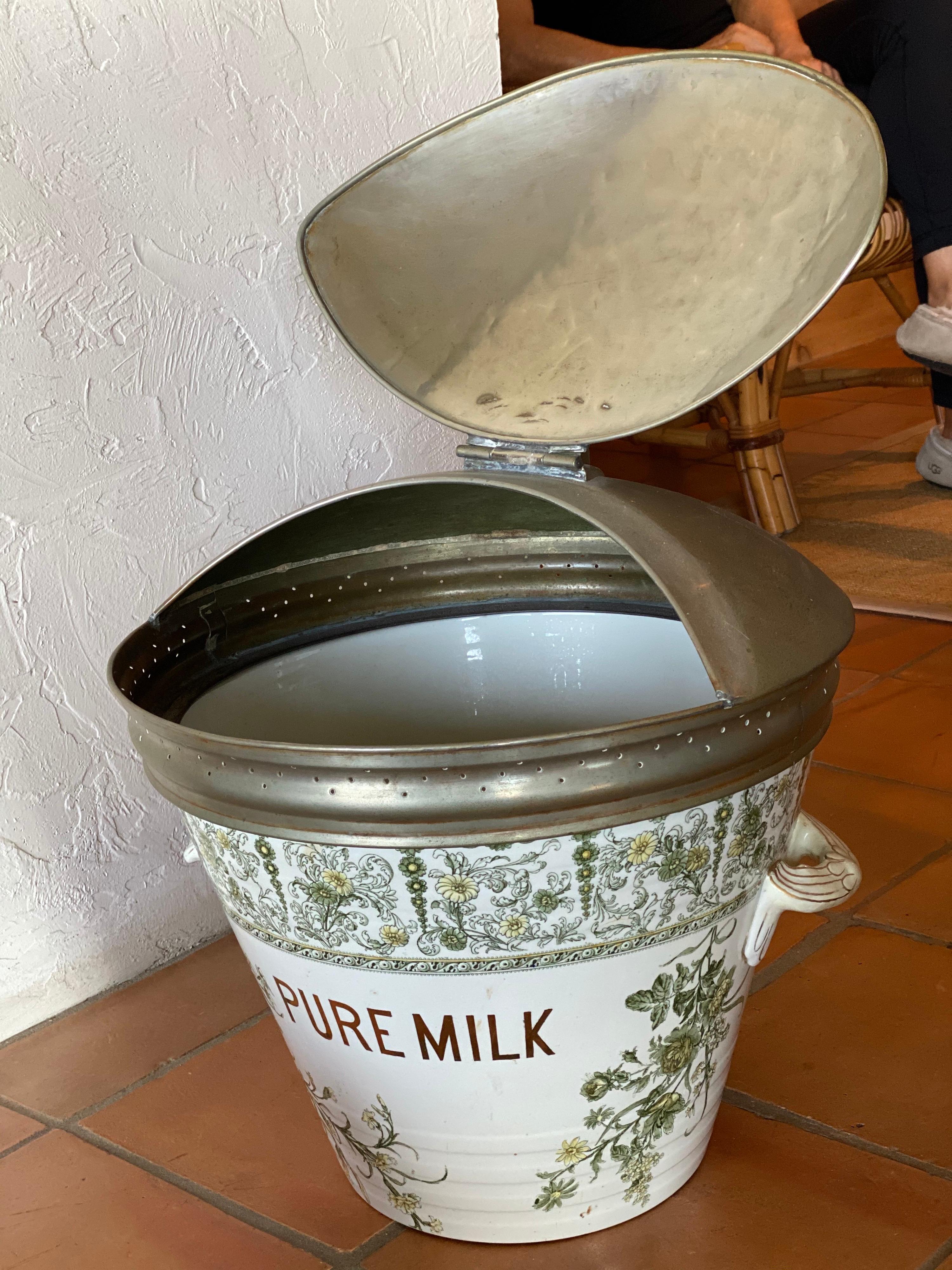 Late 19th-20th Century Continental Tin-Glazed Ceramic Two-Handled Milk Pail 6