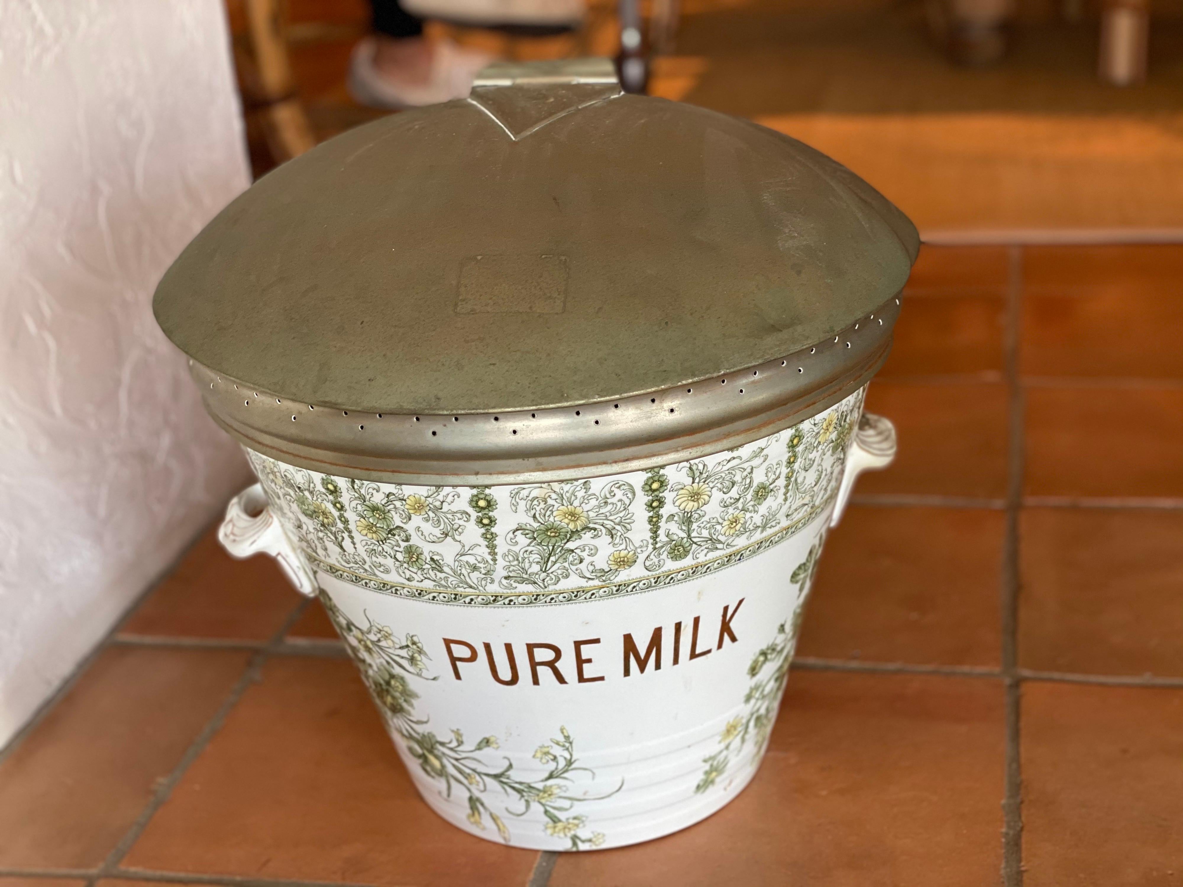 Late 19th-20th Century Continental Tin-Glazed Ceramic Two-Handled Milk Pail 12