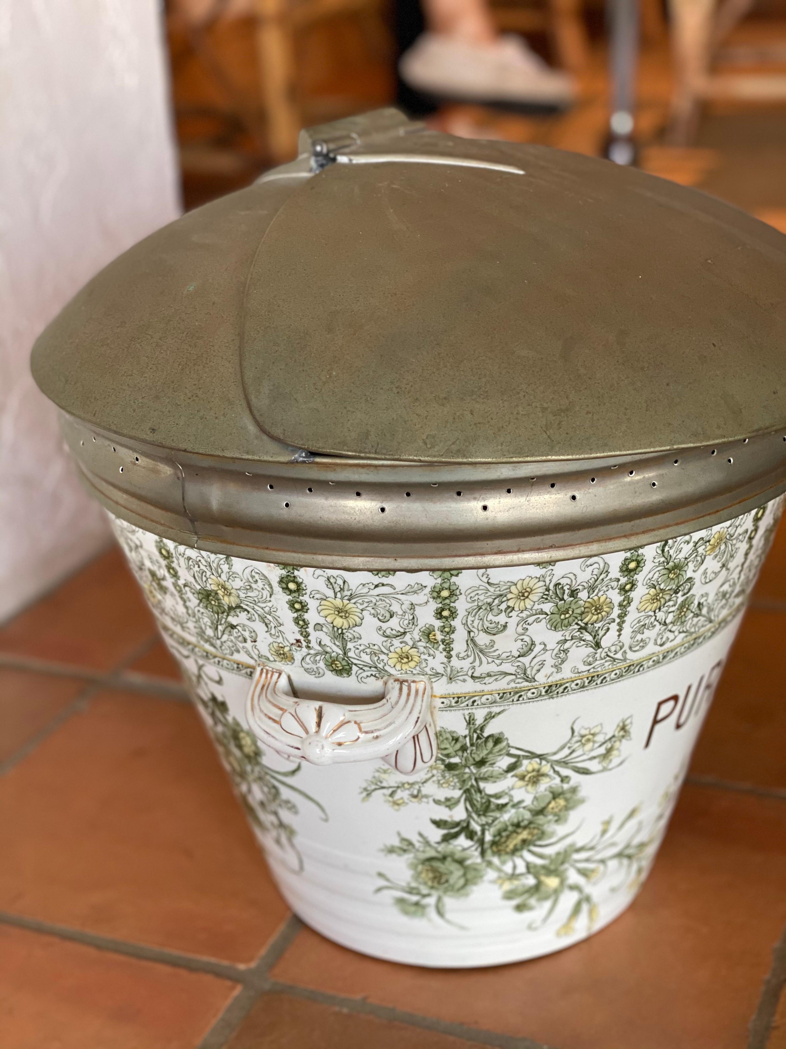 Late 19th-20th Century Continental Tin-Glazed Ceramic Two-Handled Milk Pail 15