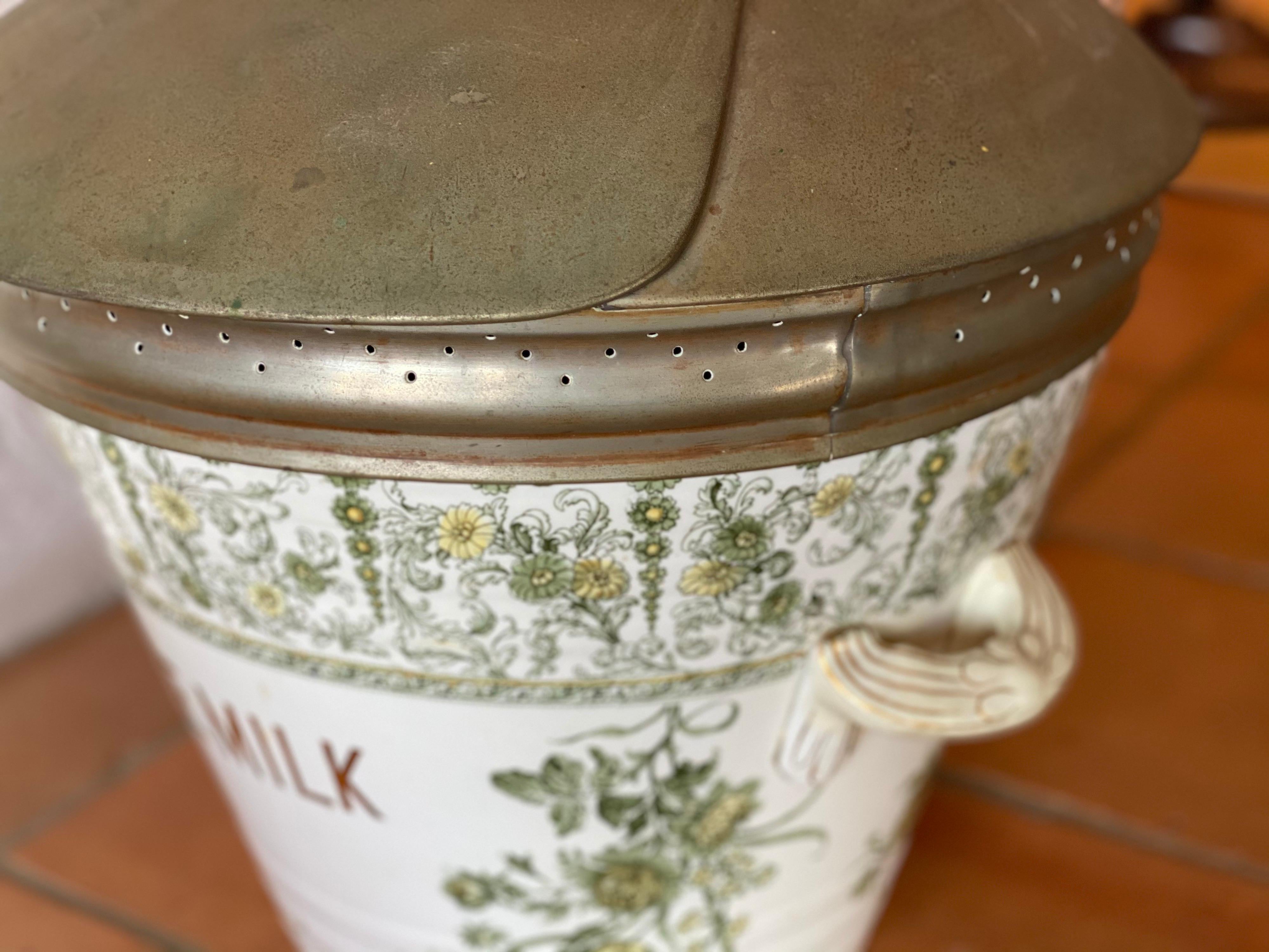 Late 19th-20th Century Continental Tin-Glazed Ceramic Two-Handled Milk Pail In Good Condition In Southampton, NY