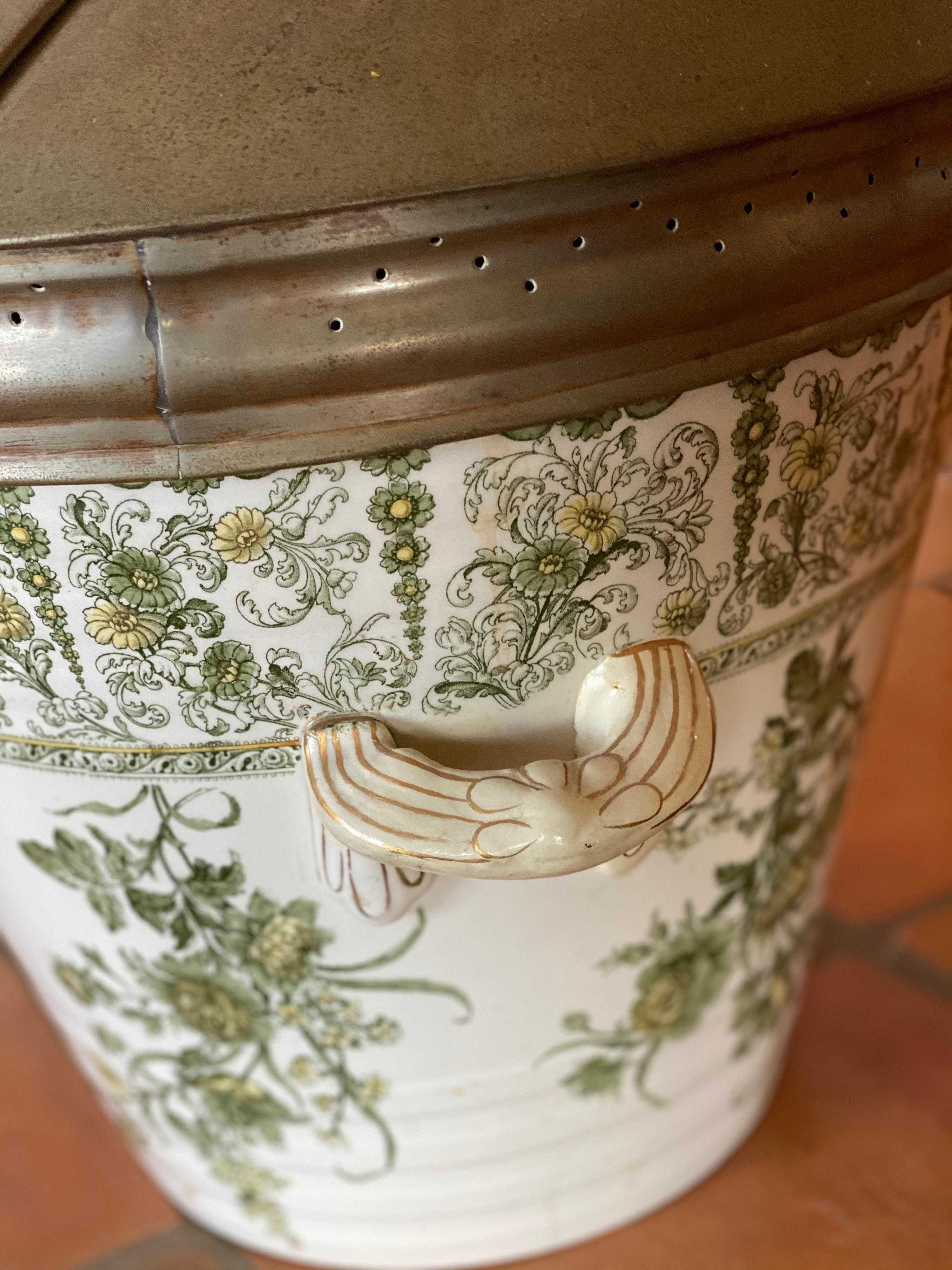 19th Century Late 19th-20th Century Continental Tin-Glazed Ceramic Two-Handled Milk Pail